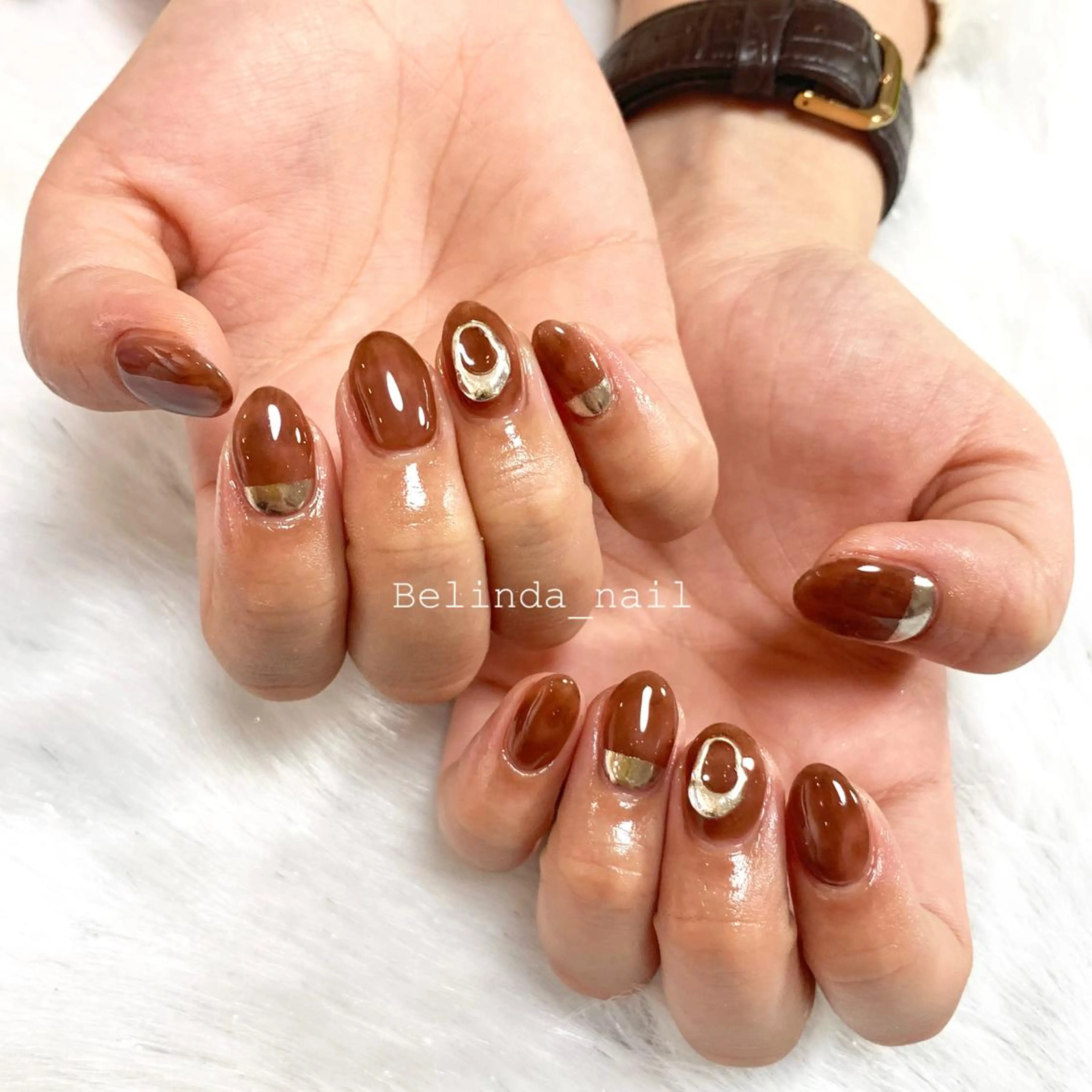 ネイル ブラウン ハンドネイル Belinda Nailのネイルデザイン