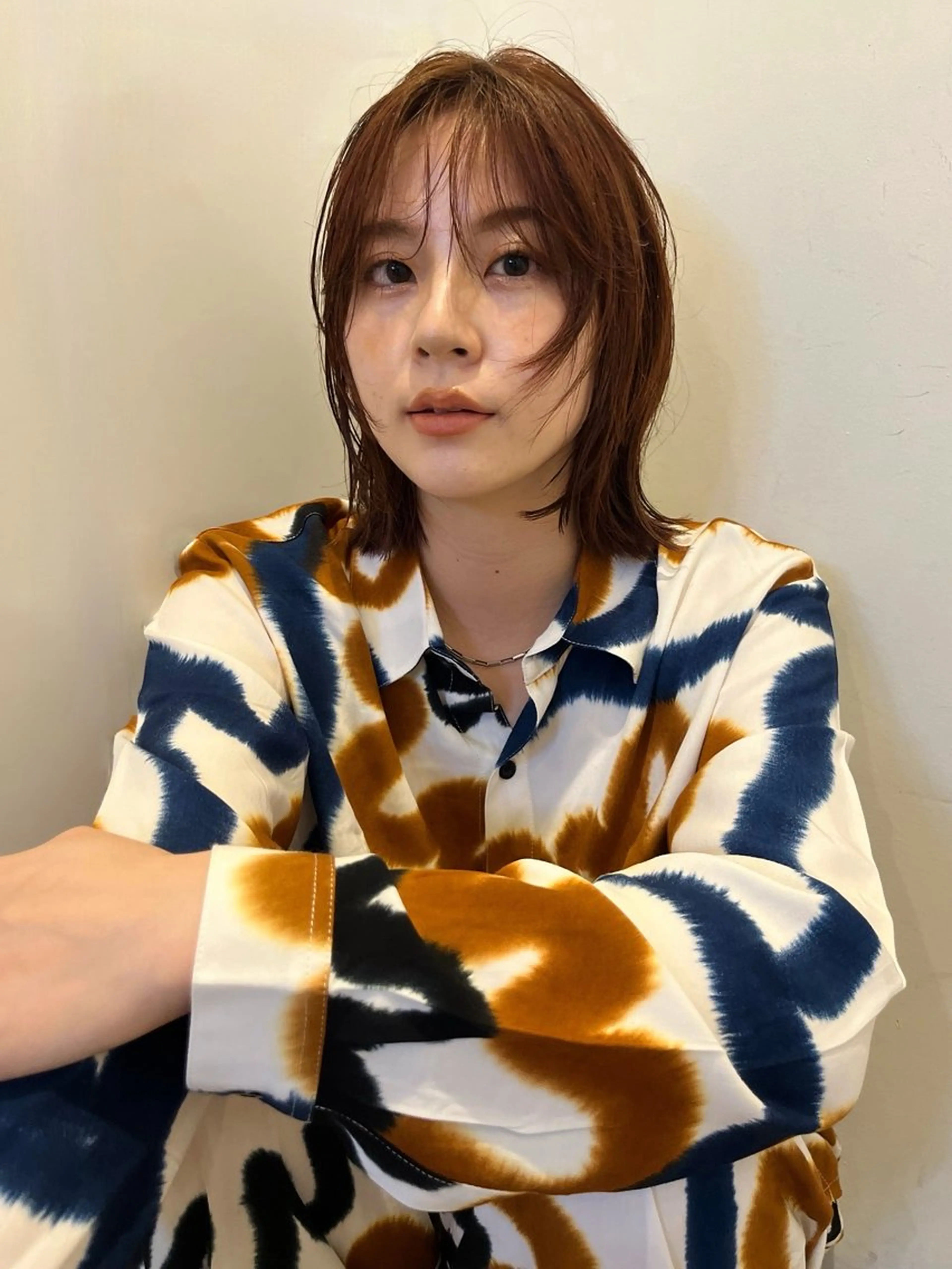 ミディアム カラー 顔周りカット レイヤーカット カット ヘアカラー トリートメント ケアブリーチ/ボブ/ honoのヘアスタイル