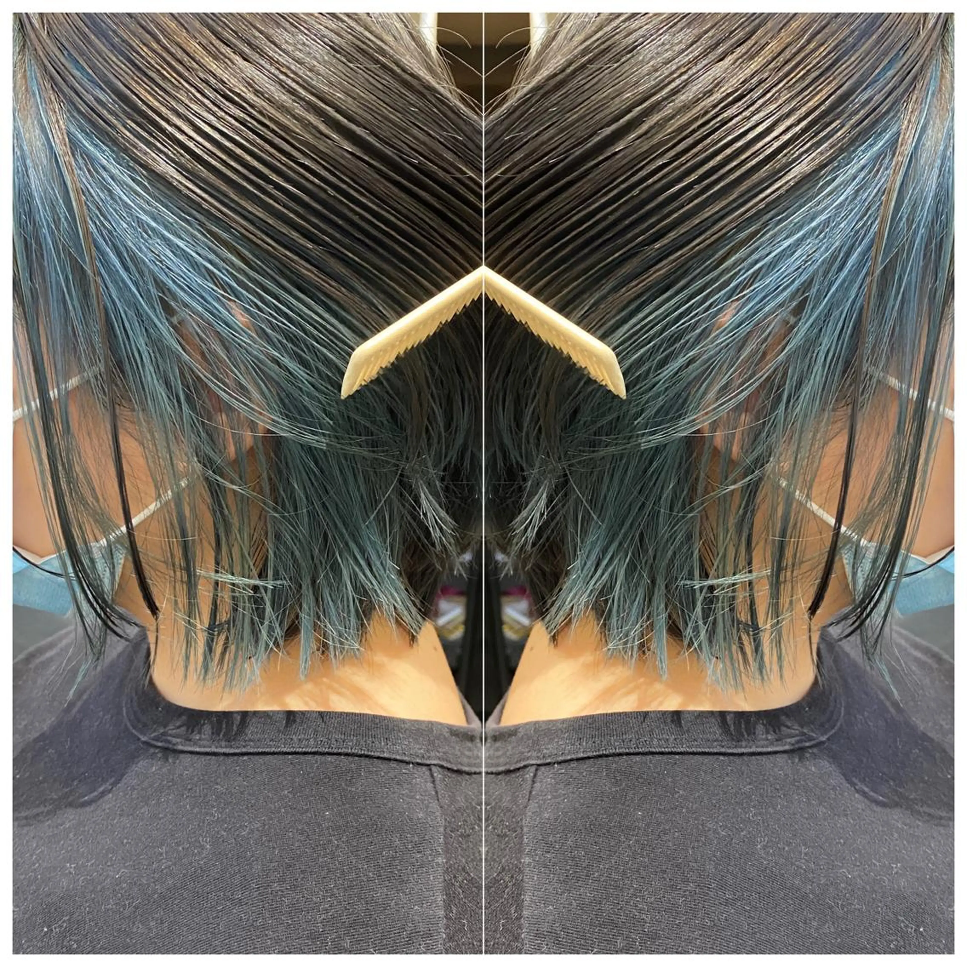 ミディアム カラー ヘアアレンジ ブリーチ ブルーカラー 竹内啓太 ボブのヘアスタイル