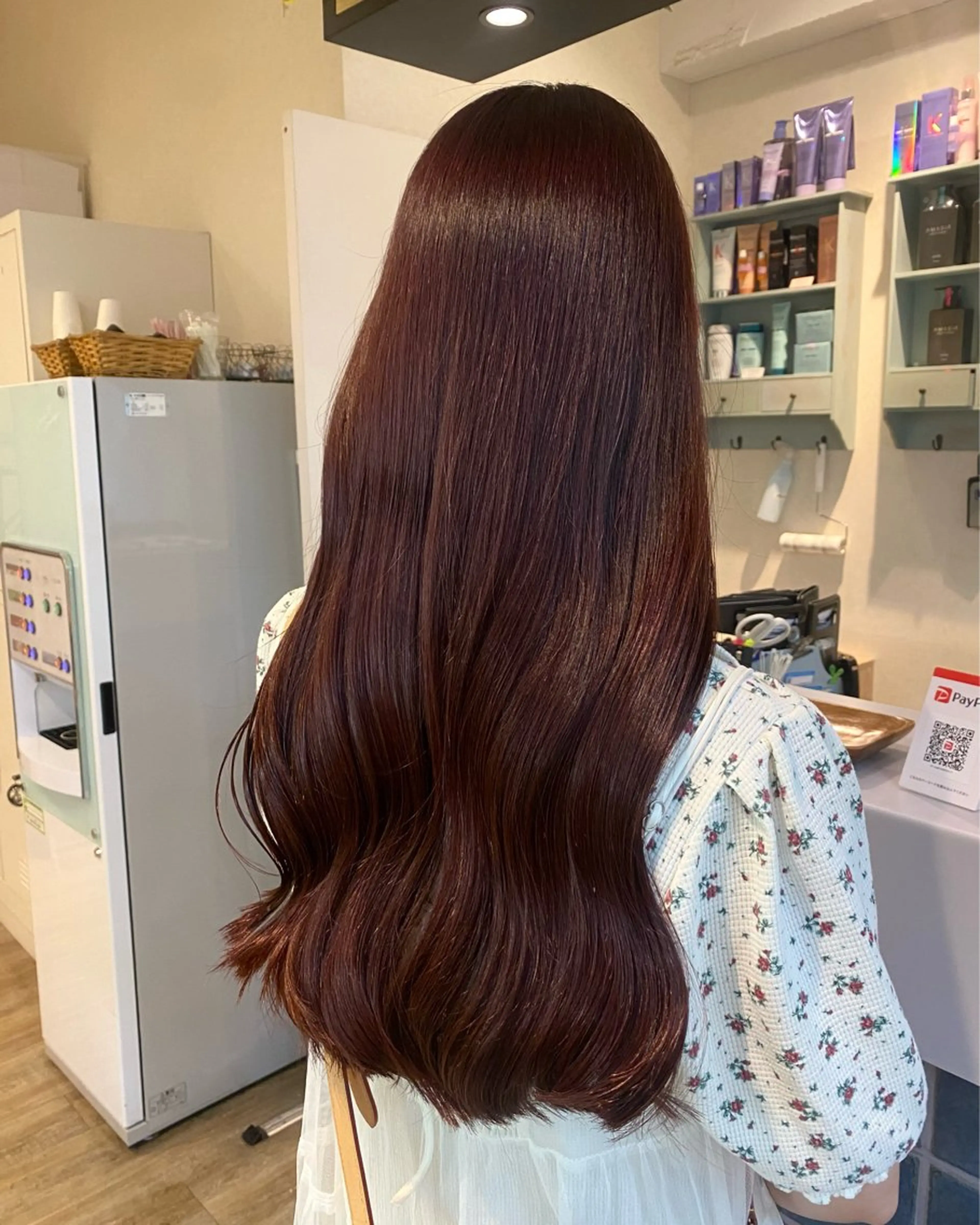 ロング ピンクブラウン 縮毛矯正 カット ヘアカラー トリートメント N°+aero 😊れいか😊のヘアスタイル