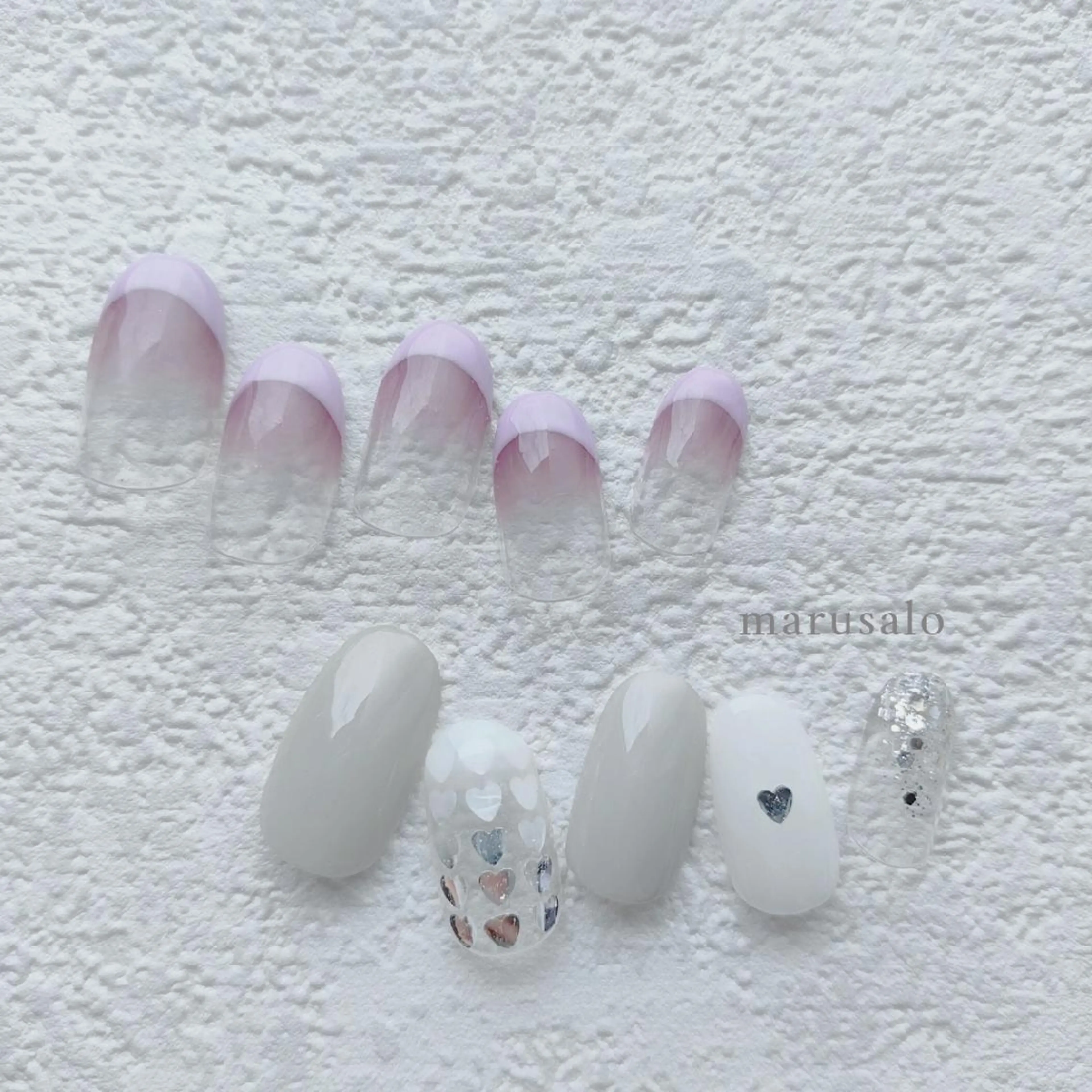 ネイル アートネイル フレンチネイル グラデーション ハート ラメ(グリッター) marusalo nailのネイルデザイン
