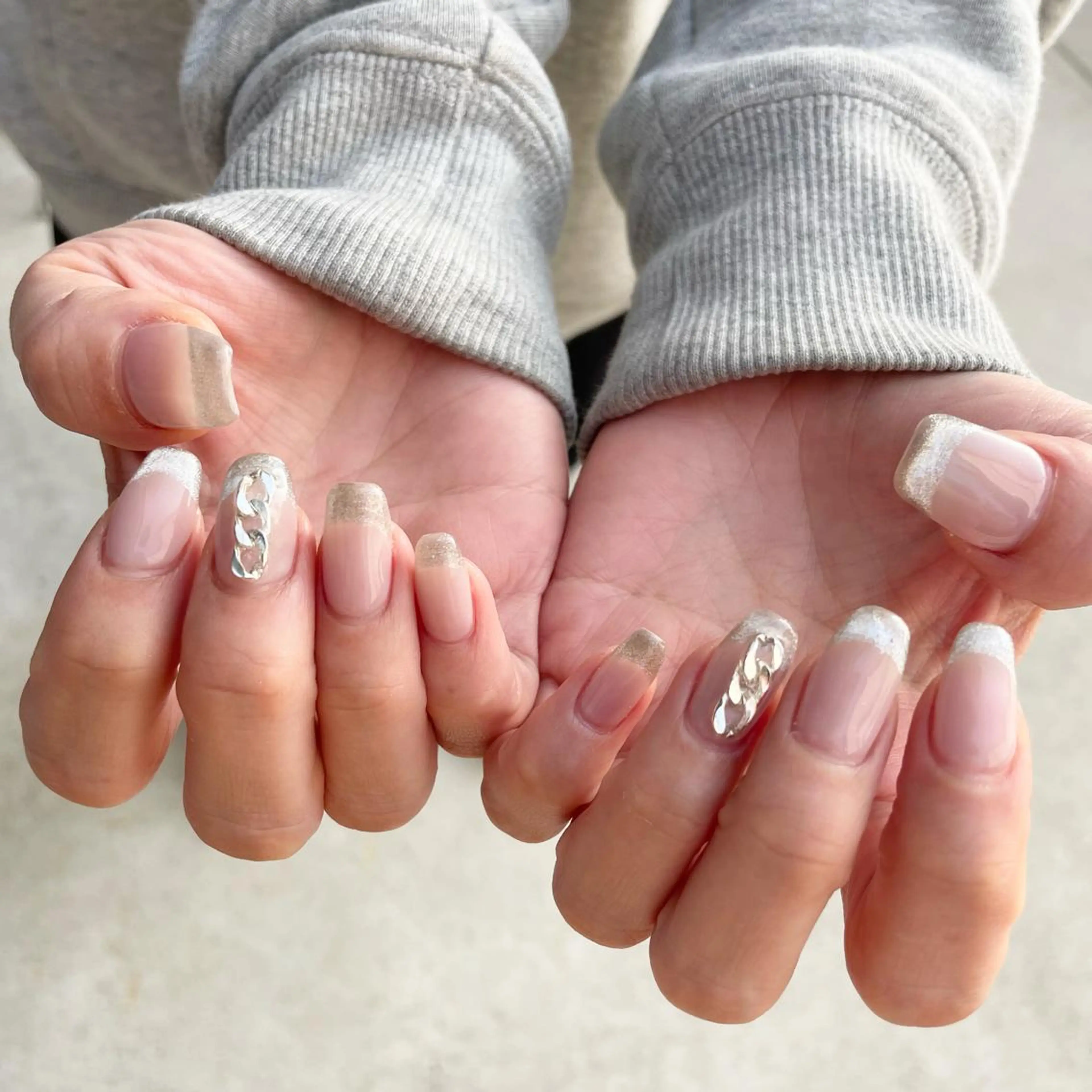 ネイル フレンチネイル マグネットネイル マグネットフレンチ ハンドネイル Sea  nail by emaのネイルデザイン