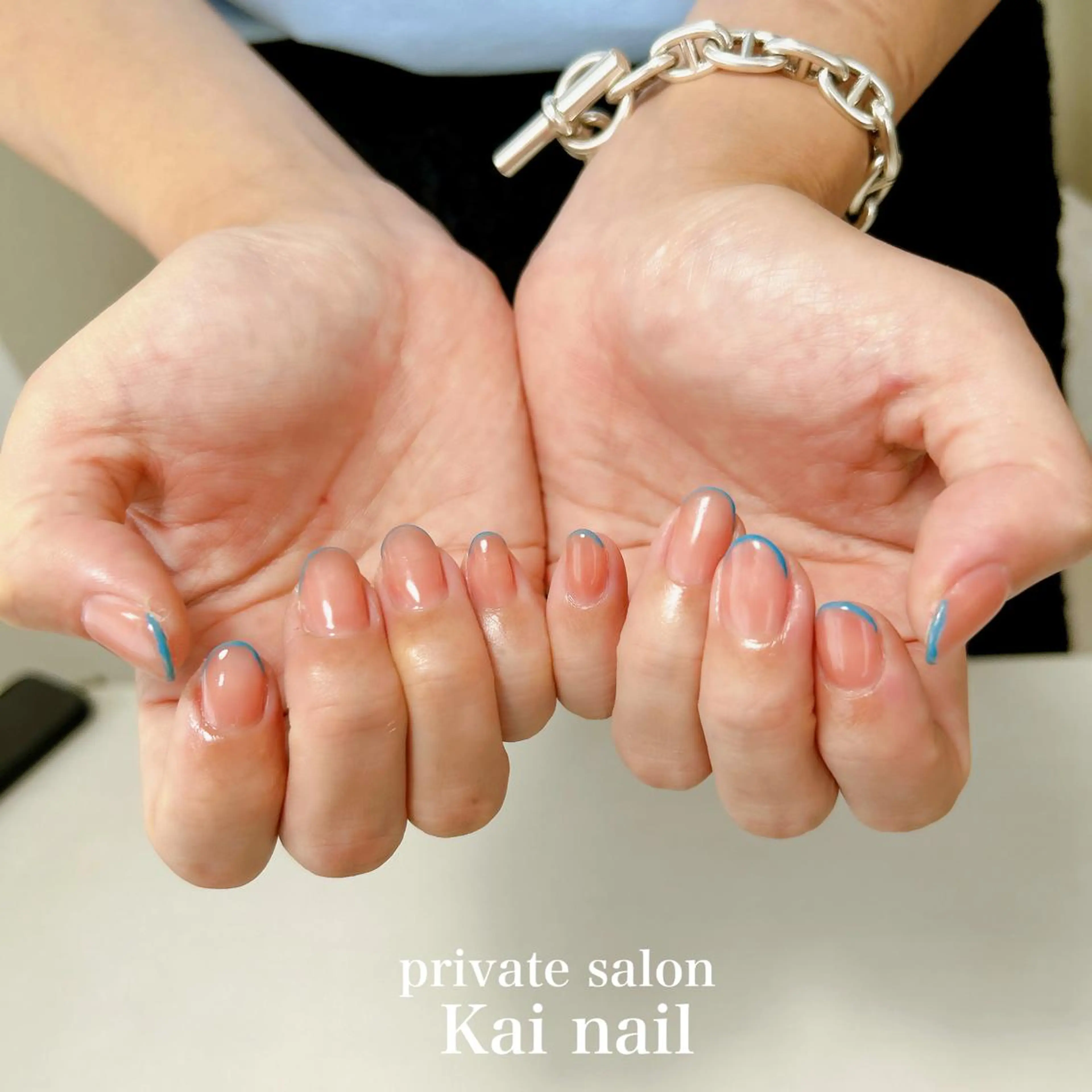 ネイル ブルー フレンチネイル 韓国ネイル ニュアンスネイル シンプルネイル ハンドネイル Kai  nail Mayukoのネイルデザイン