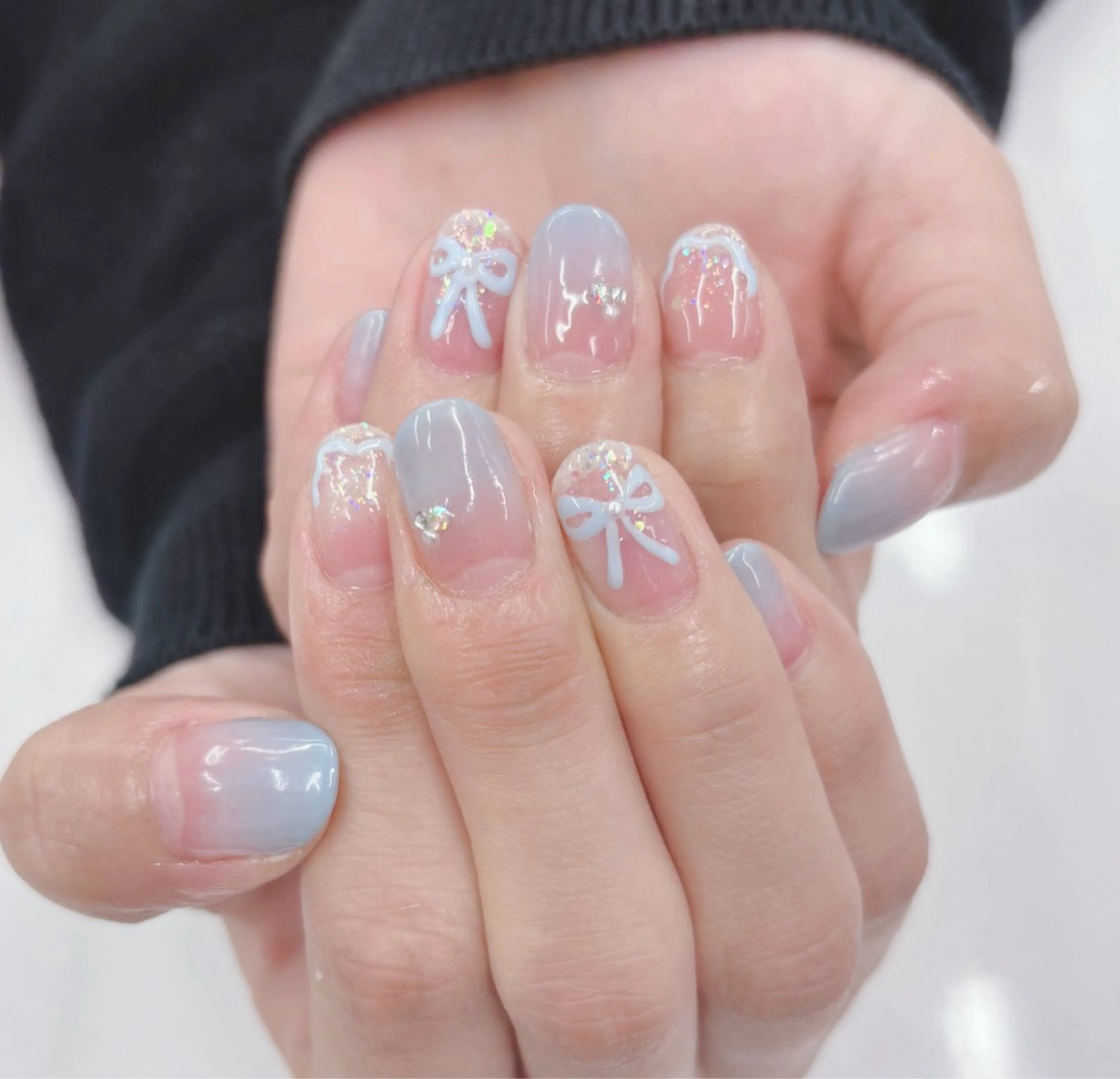 ネイル グリーン ピンク リボン 黄色 ハンドネイル 宮嶋 邦佳のネイルデザイン