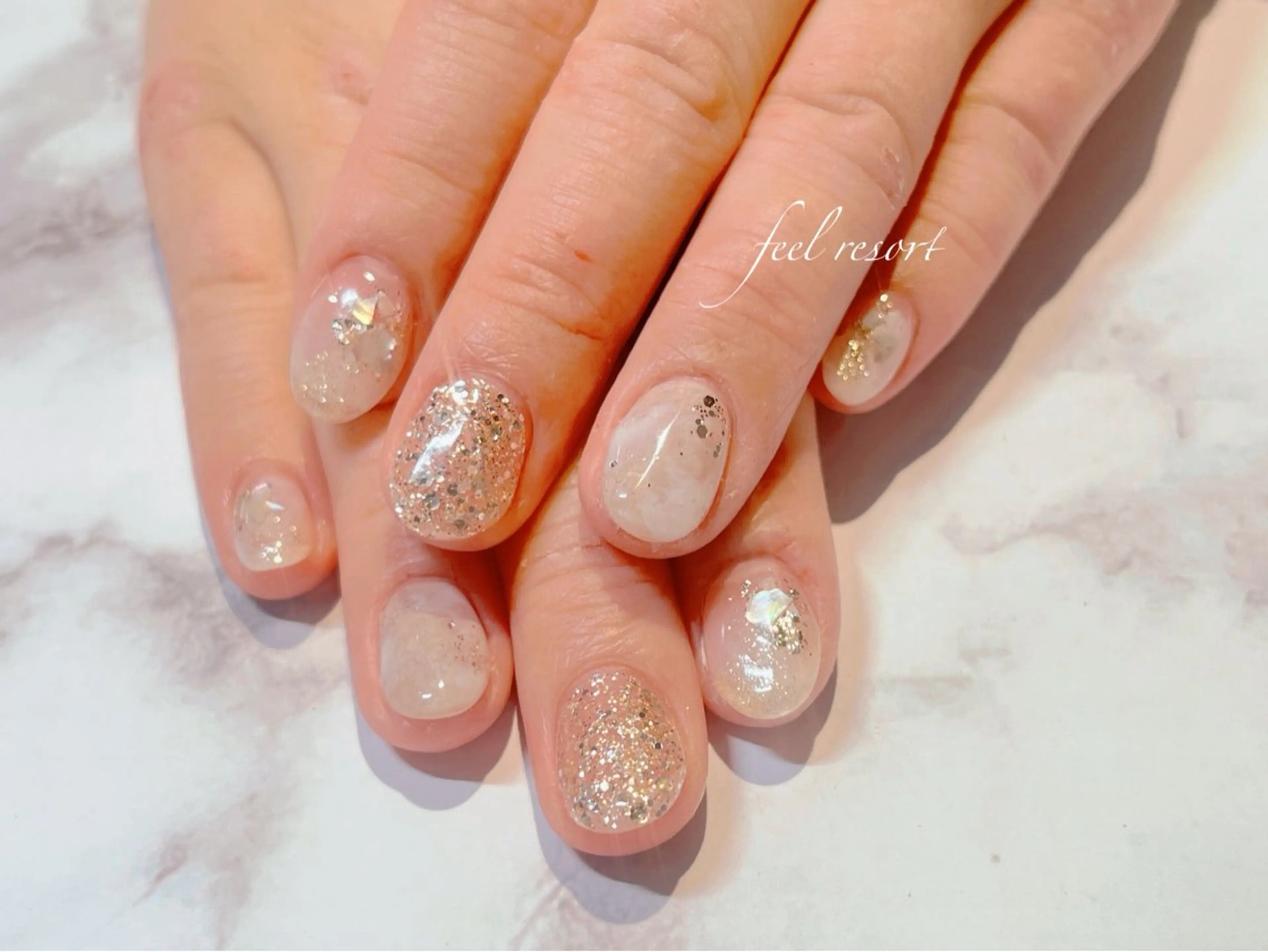 ネイル 長さ出し フットネイル フレンチネイル ジェルネイル ガラスフレンチ Lien（リアン） 銀座駅6分のネイルデザイン