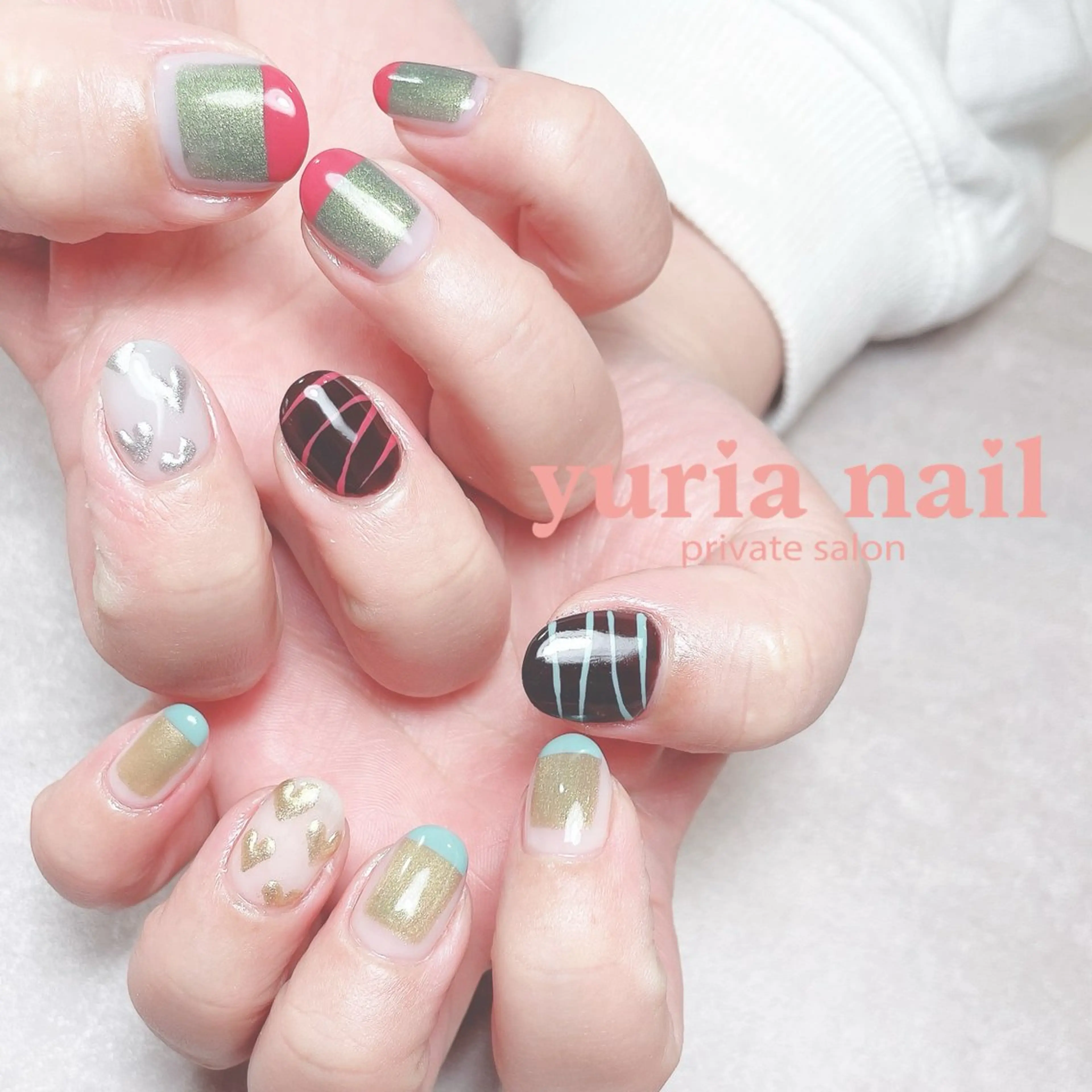 ネイル ジェルネイル 持ち込み バレンタイン ハンドネイル 小林 ゆりあのネイルデザイン