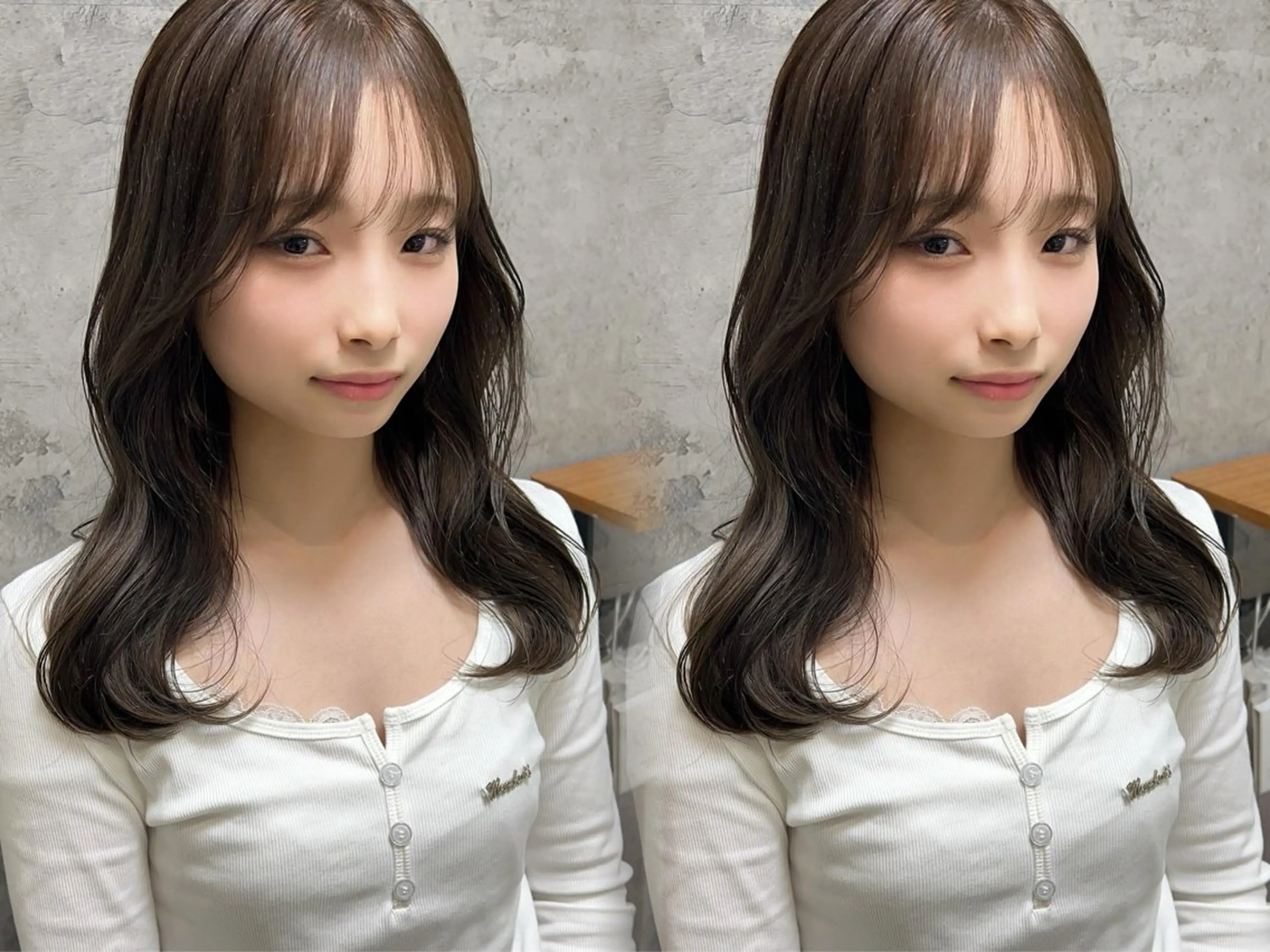 セミロング カラー 透明感カラー グレージュ ヘアカラー ayaka🫧 梅田ダブルカラーのヘアスタイル