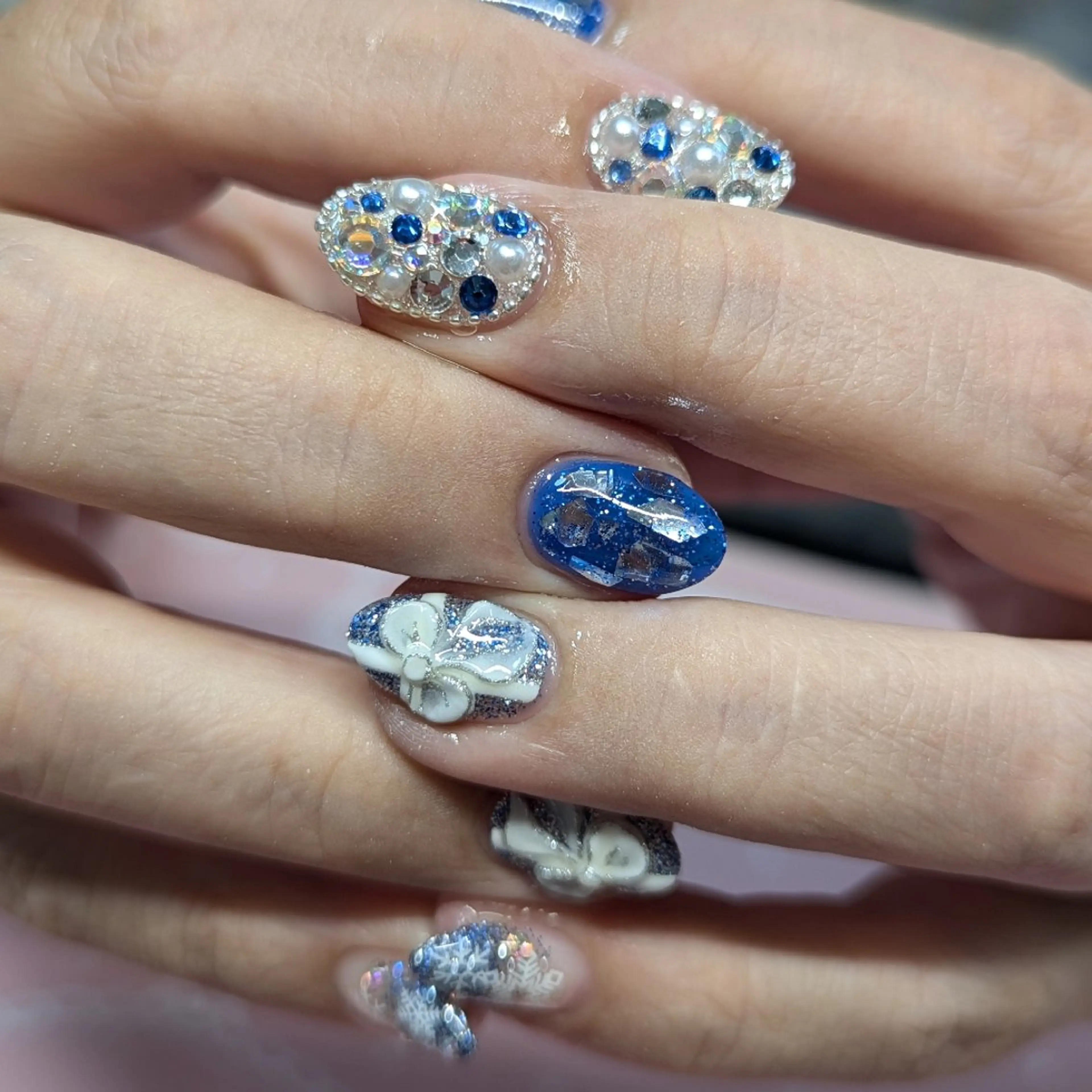 ネイル ブルー リボン SalonRhyme サロンライムのネイルデザイン