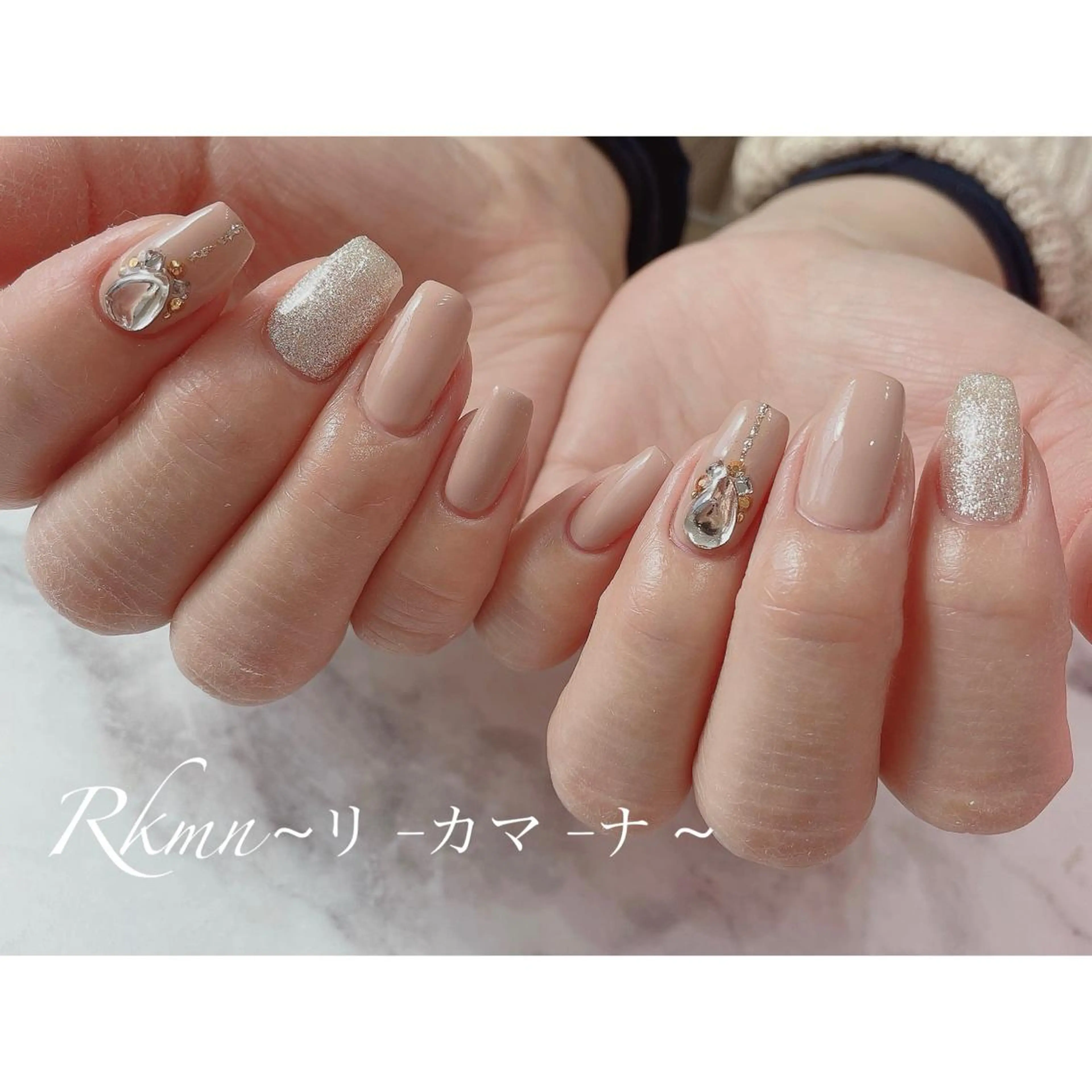 ネイル アートネイル キラキラネイル ラメ(グリッター) ピンク ピンクベージュ ハンドネイル フットネイル ハンドケア Rkmn ~リ-カマ-ナ~のネイルデザイン