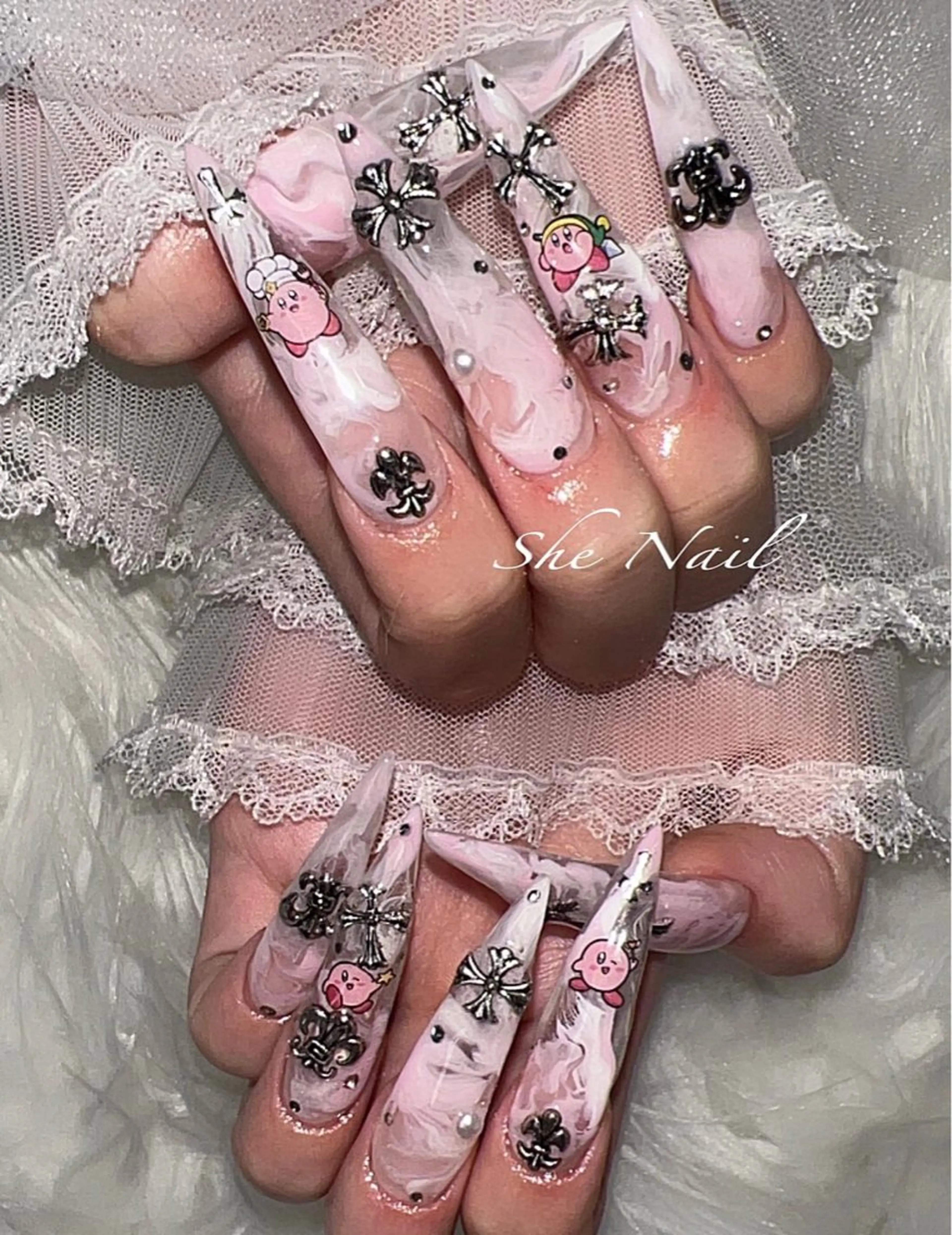 ネイル チークネイル 成人式 長さ出し フレンチネイル マグネットネイル She   Nail所属・ISA_ BELLAのネイルデザイン