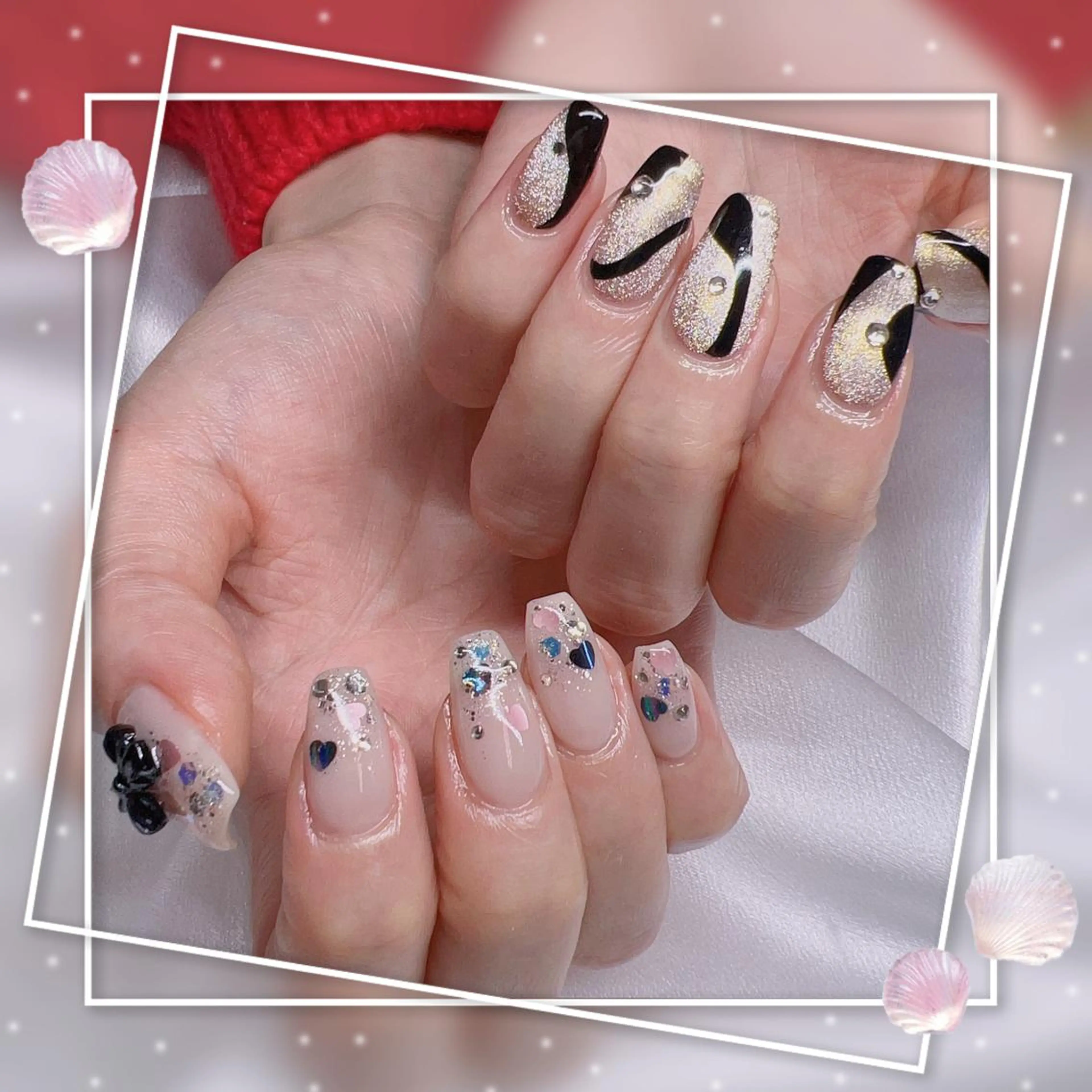 ネイル フレンチネイル キラキラネイル 韓国ネイル マグネットネイル マグネットフレンチ ハンドネイル ハンドケア Chill Nailsalonのネイルデザイン