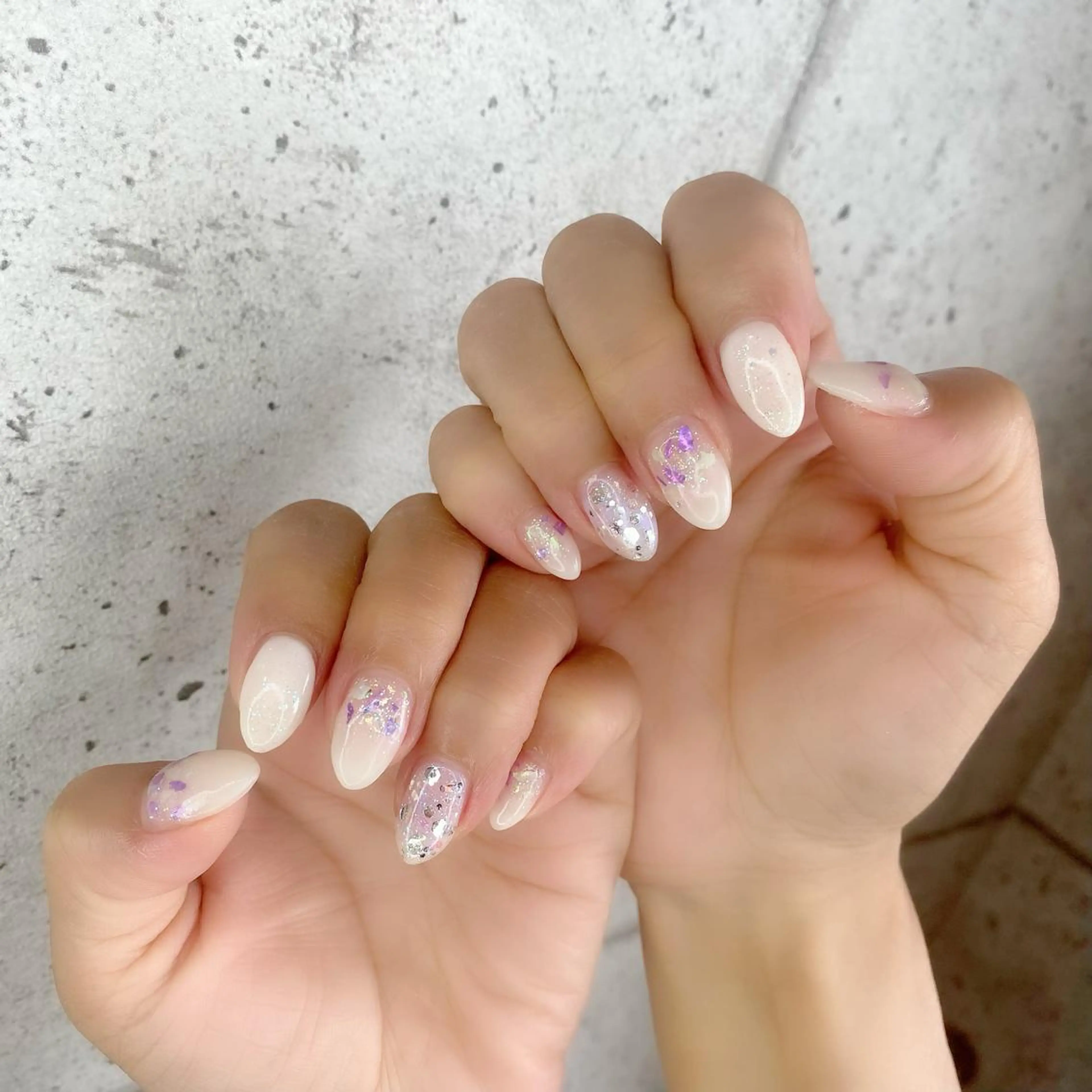 セミロング カラー パーマ ヘアアレンジ メンズ キッズ ネイル マツエク・マツパ アイブロウ オーロラネイル フットネイル 夏ネイル ホワイト ハンドネイル Salon Ｋのネイルデザイン