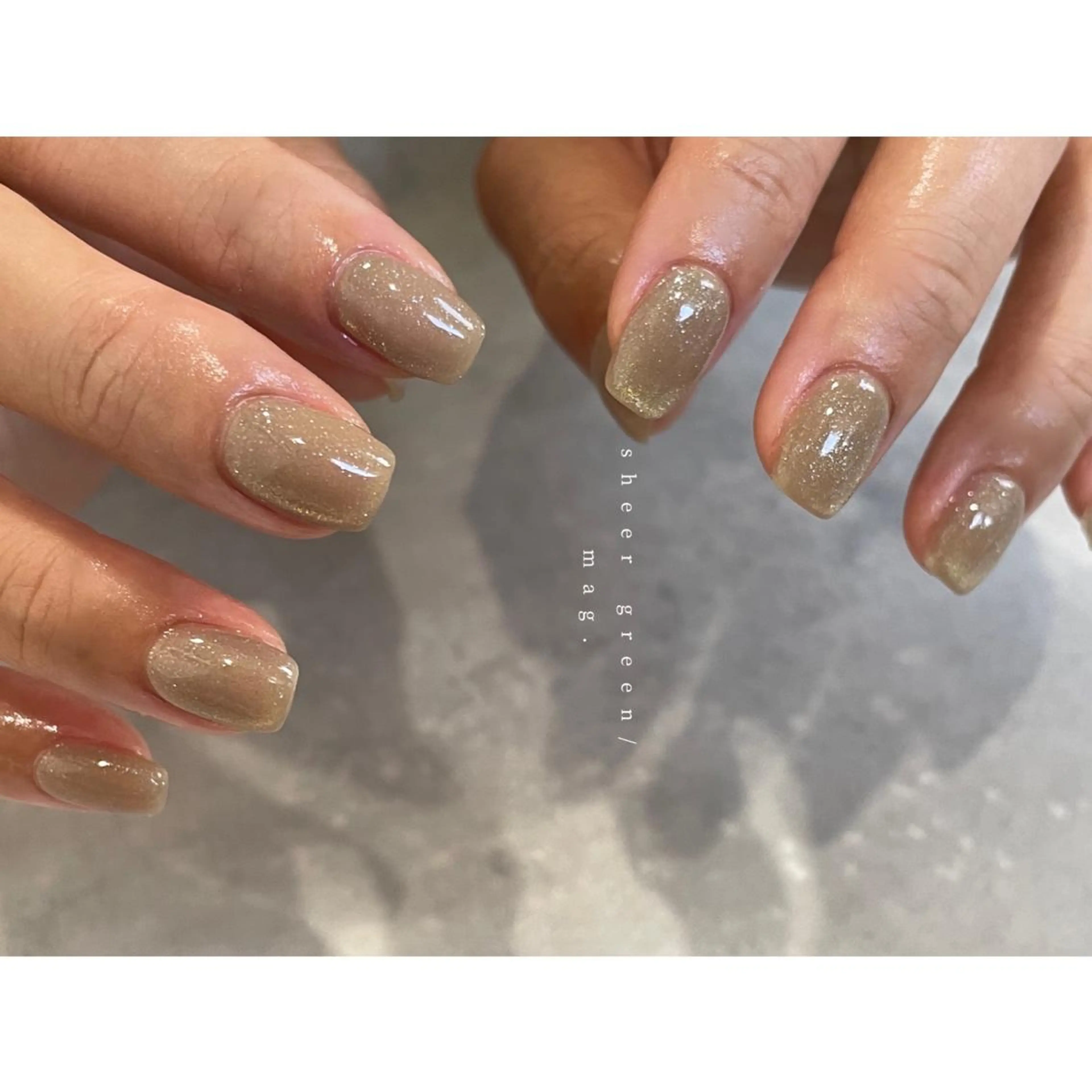ネイル アートネイル グリーン マグネットネイル ミラーネイル ニュアンスネイル lacier nailのネイルデザイン