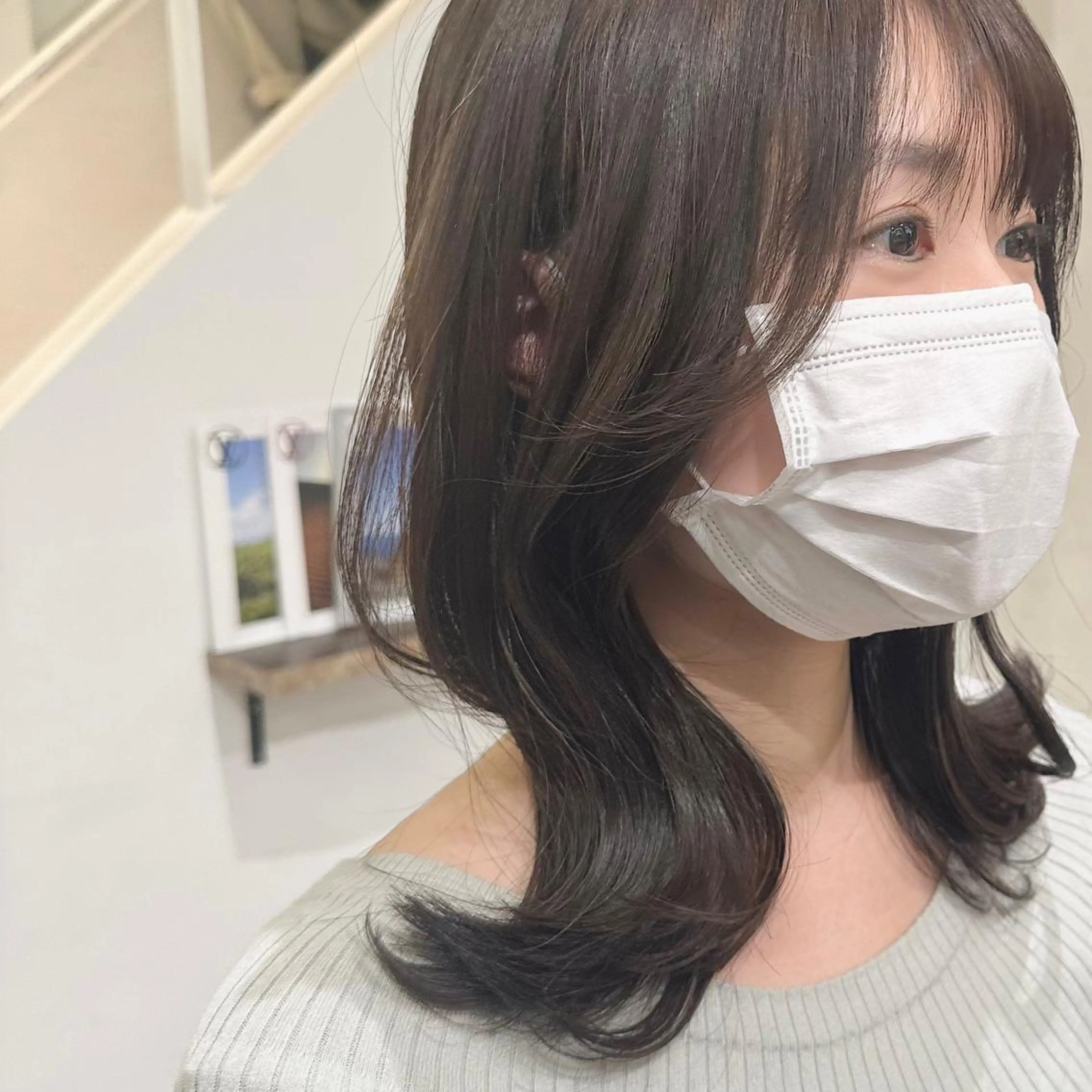 セミロング カラー パーマ ヘアアレンジ メンズ キッズ ネイル マツエク・マツパ アイブロウ 顔周りcut/ 艶ワンカラー♥ちさきのヘアスタイル