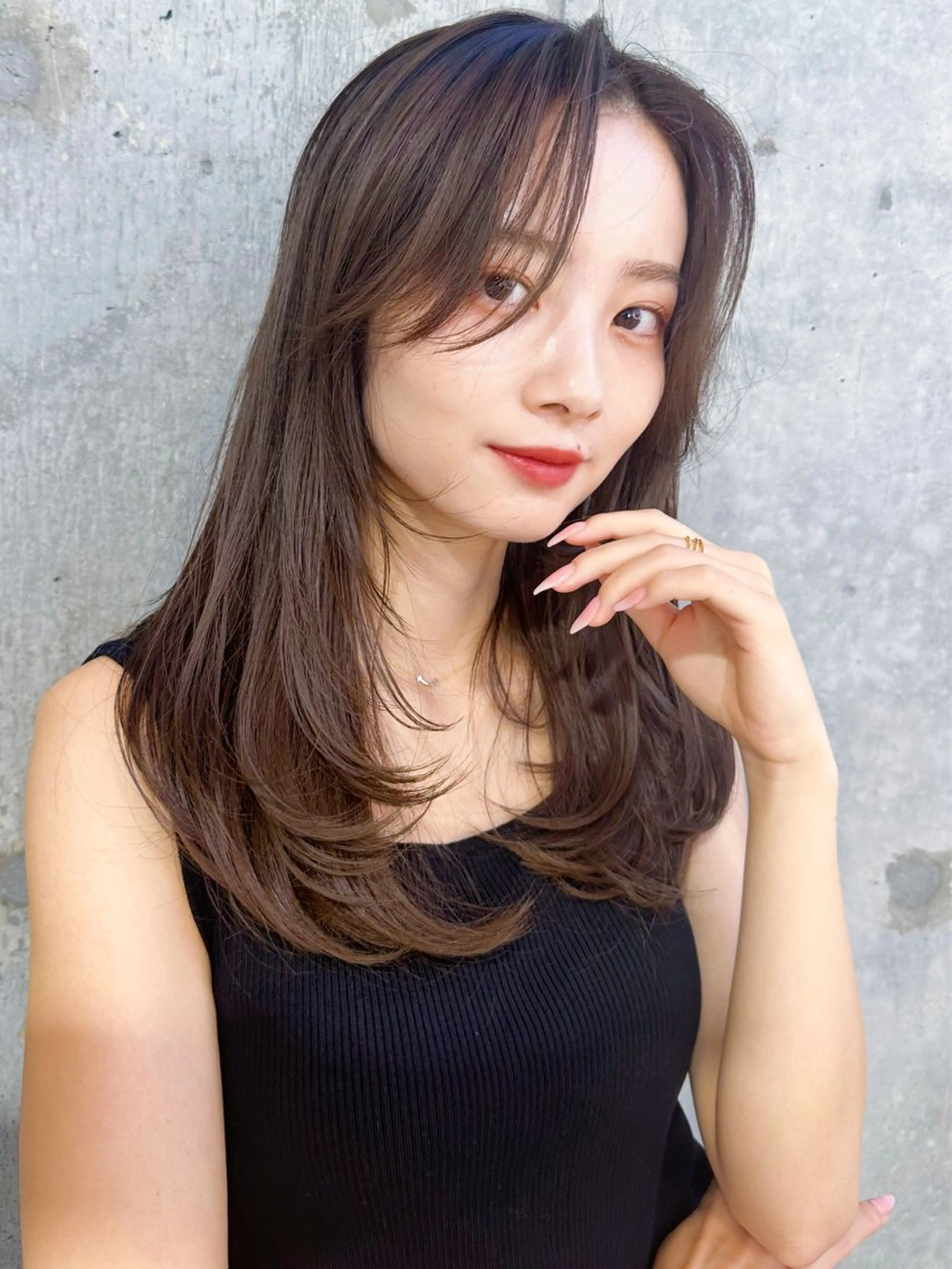 セミロング カラー ケアカラー トリートメント カット ヘアカラー トリートメント 新宿/韓国風レイヤー 髪質改善/渋谷直樹のヘアスタイル