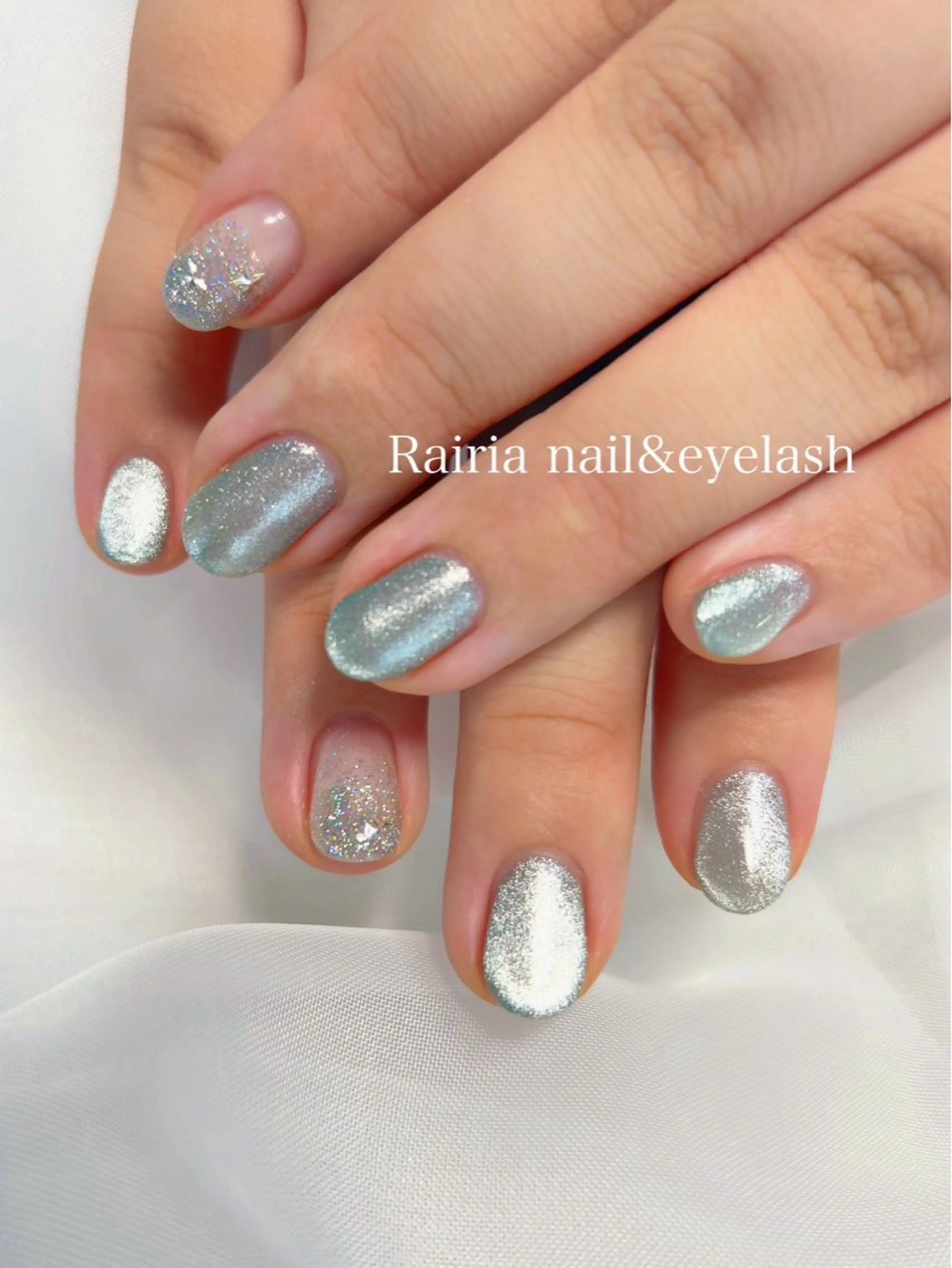 ネイル ブルー フットネイル ジェルネイル ラメ(グリッター) マグネットネイル NAILSALON CRISTA所属・🤍CRISTA yui🤍のネイルデザイン