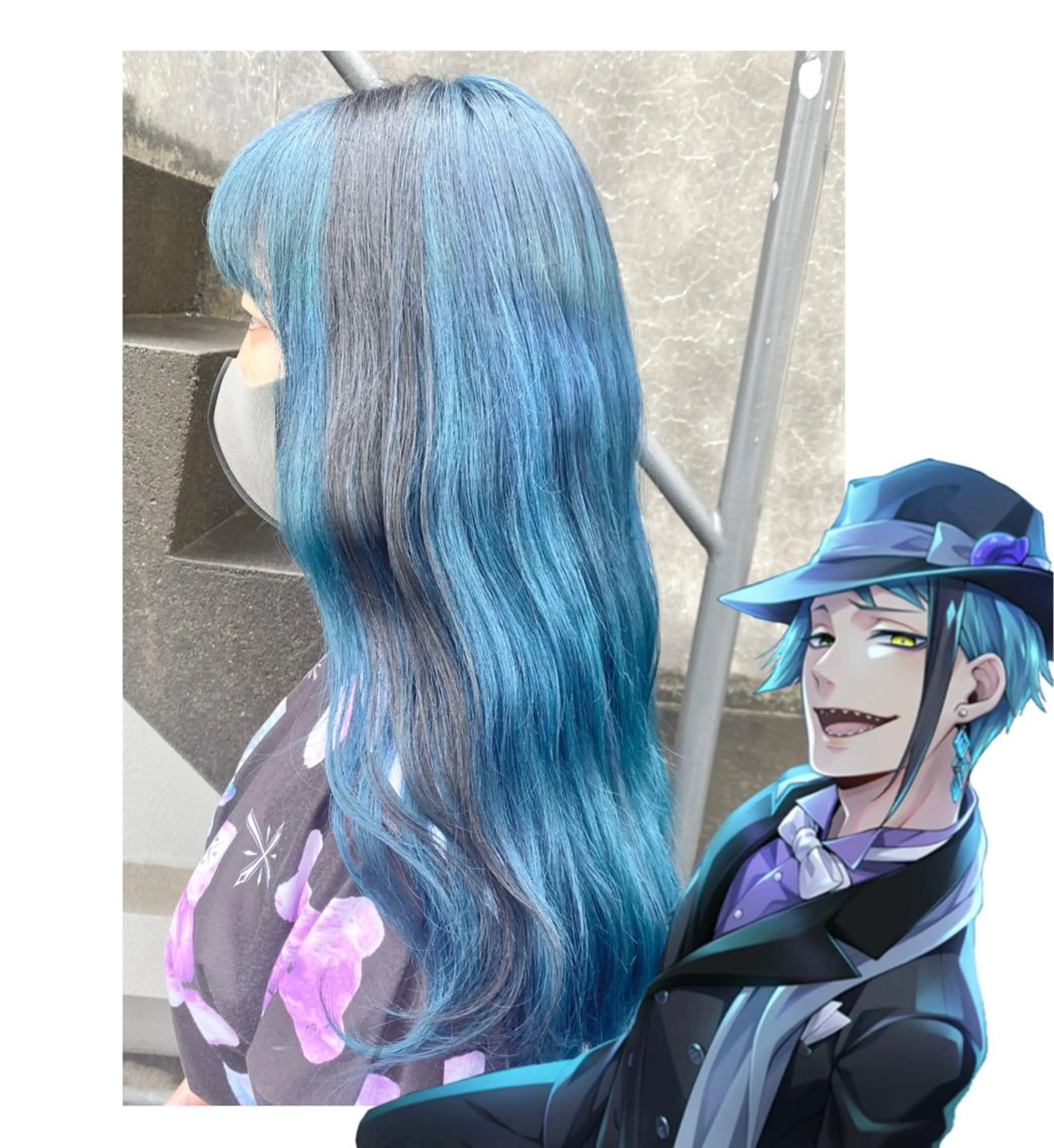 ミディアム カラー ブリーチ ブルーカラー メッシュ GARU-ガル-所属・TSUNO🦖 派手髪/オタク美容師のヘアスタイル