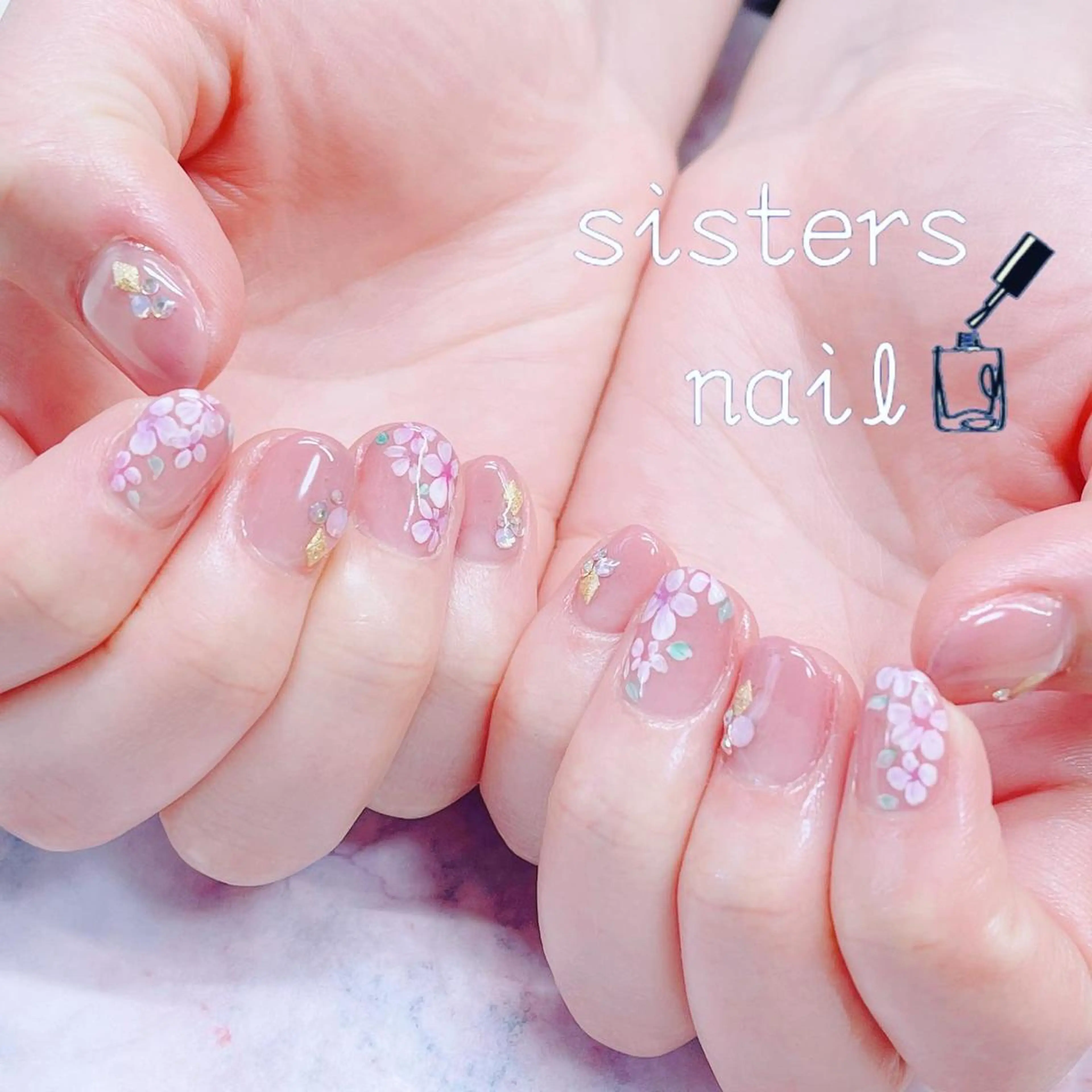 ネイル アートネイル フラワーネイル フレンチネイル オフィスネイル ピンク sisters nail.fのネイルデザイン