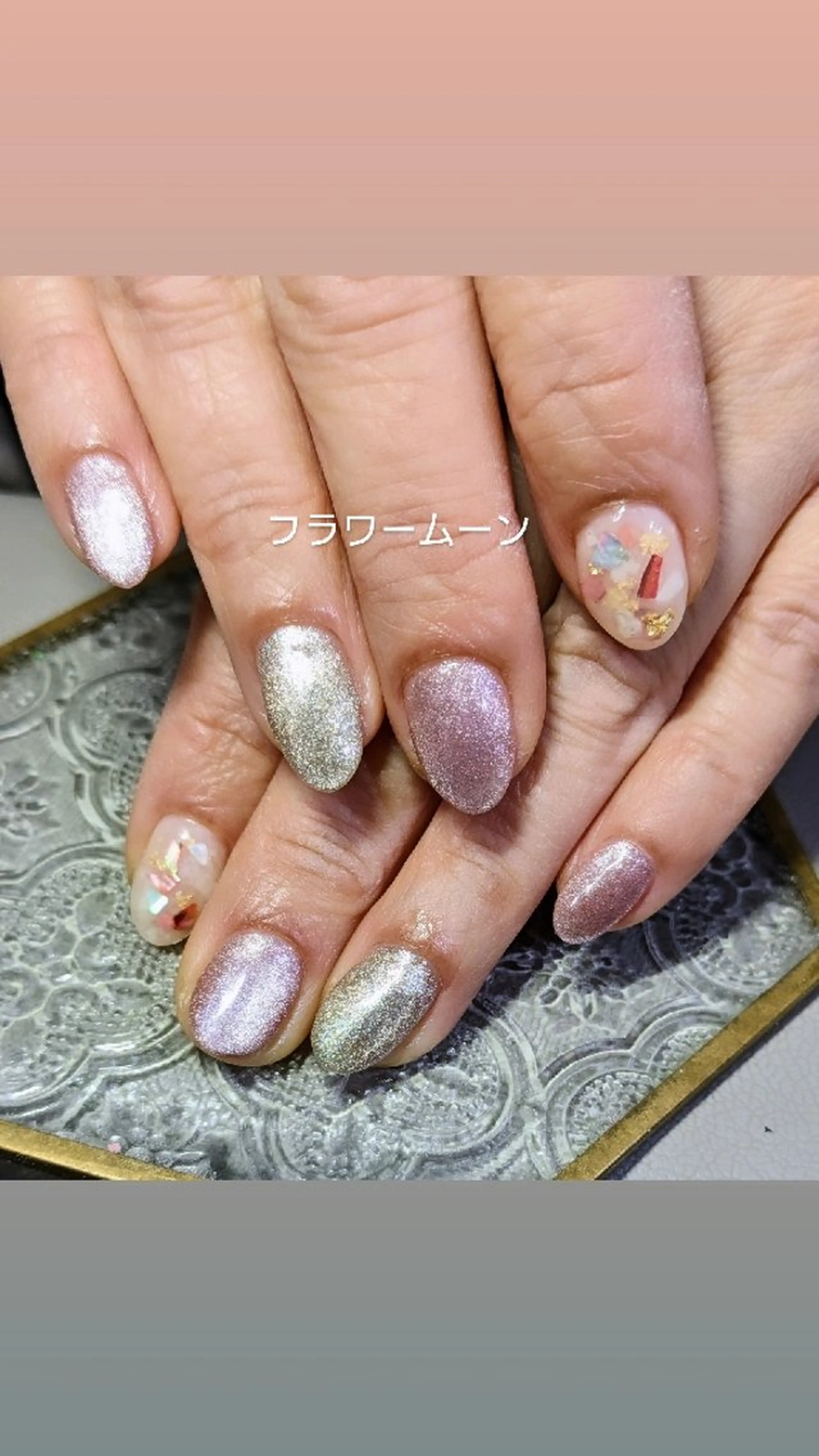 ネイル マグネットネイル ハンドネイル ハンドケア フラワー ムーンのネイルデザイン