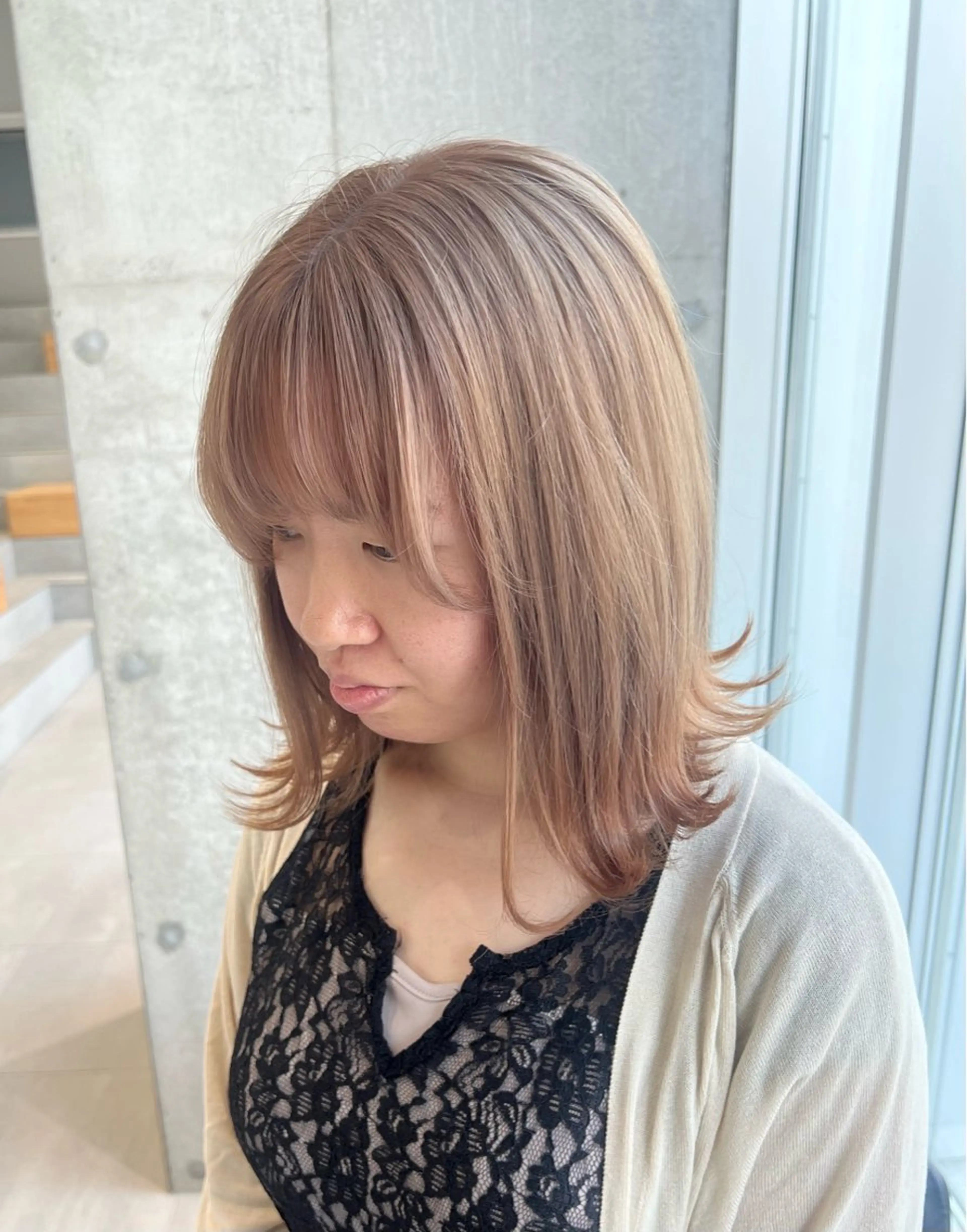 ミディアム カラー ブリーチ カット ヘアカラー トリートメント 吉沢遣人/レイヤー 艶カラー/パーマのヘアスタイル