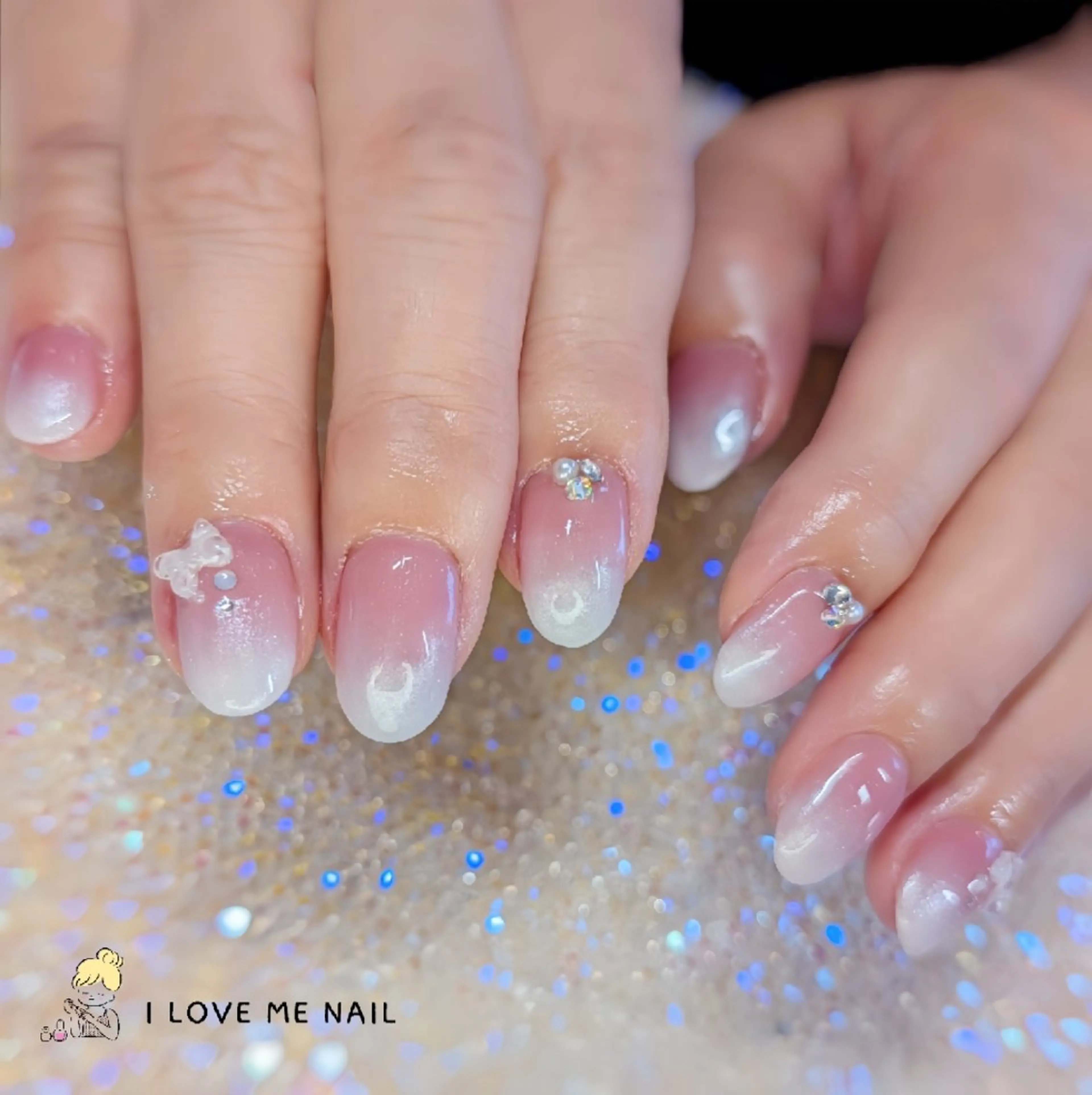 ネイル 長さ出し ハート 韓国ネイル マグネットネイル ニュアンスネイル ハンドネイル I LOVE ME  NAIL.｡.:*♡のネイルデザイン