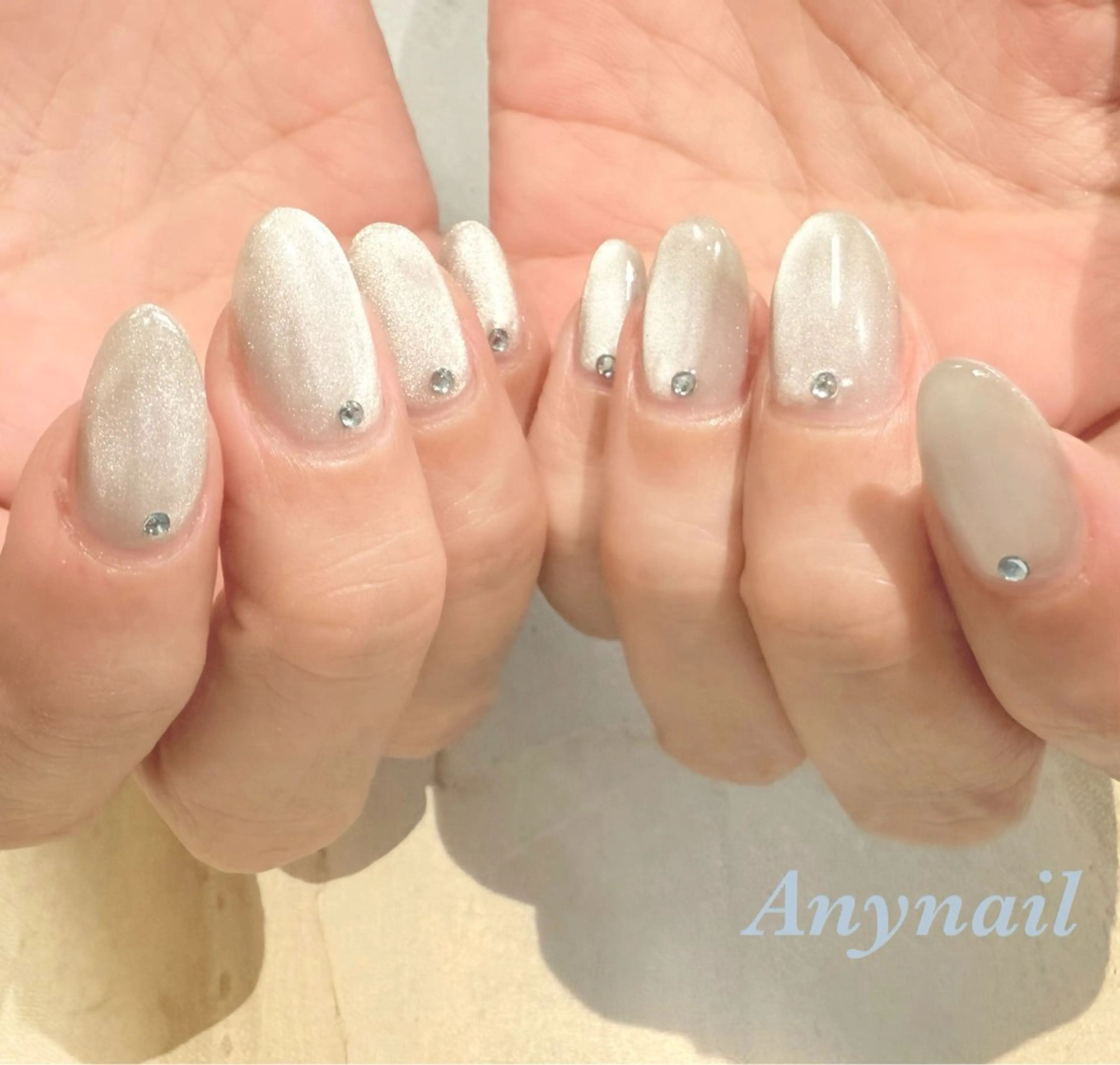 ネイル ブルー マグネットネイル シルバー ストーンネイル 岩澤 恵子のネイルデザイン