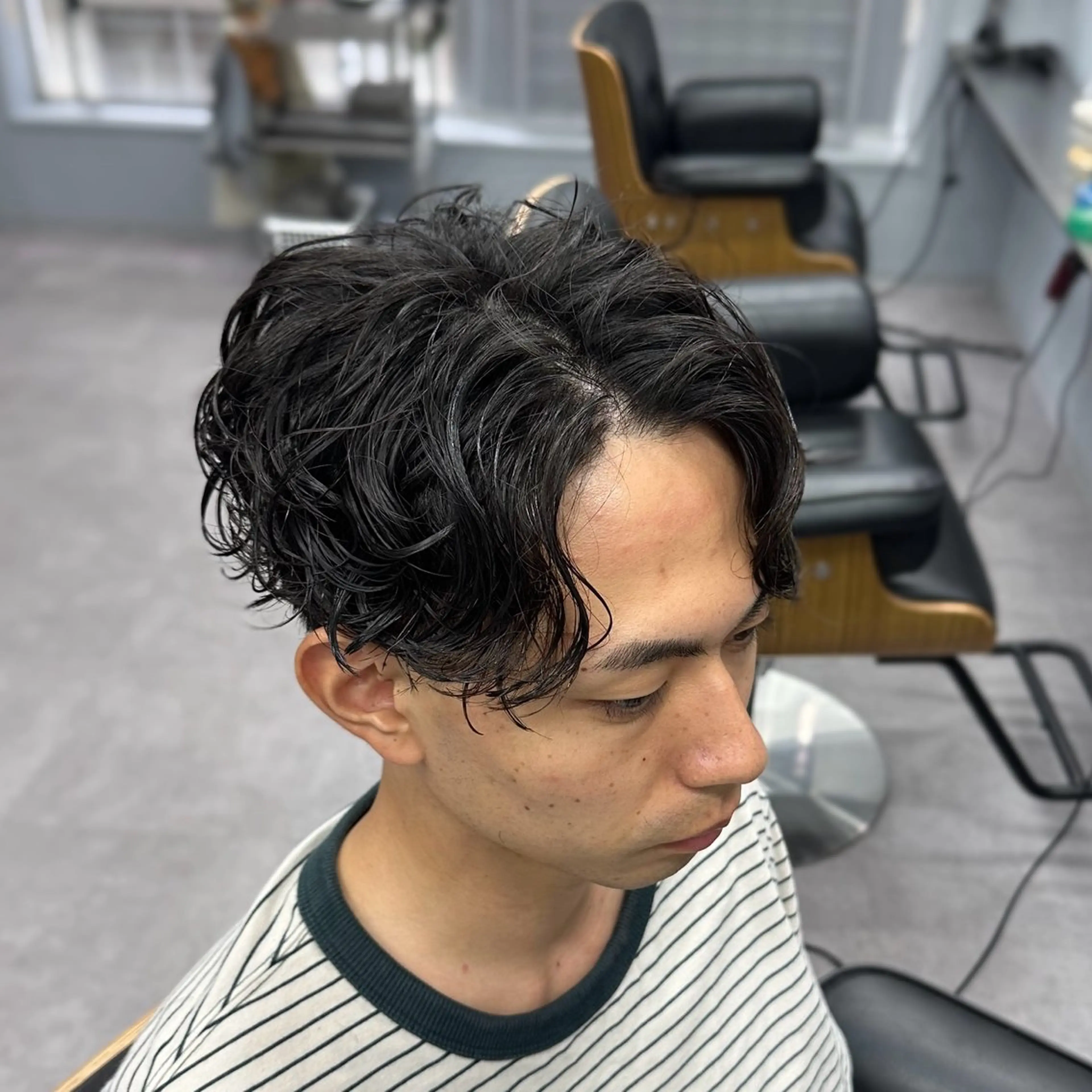 パーマ メンズ メンズブリーチ センターパート フェードカット メンズパーマ スペインカール カット パーマ I-CON  #blue MEN'S所属・池袋/カラー/パーマ NATSUのヘアスタイル