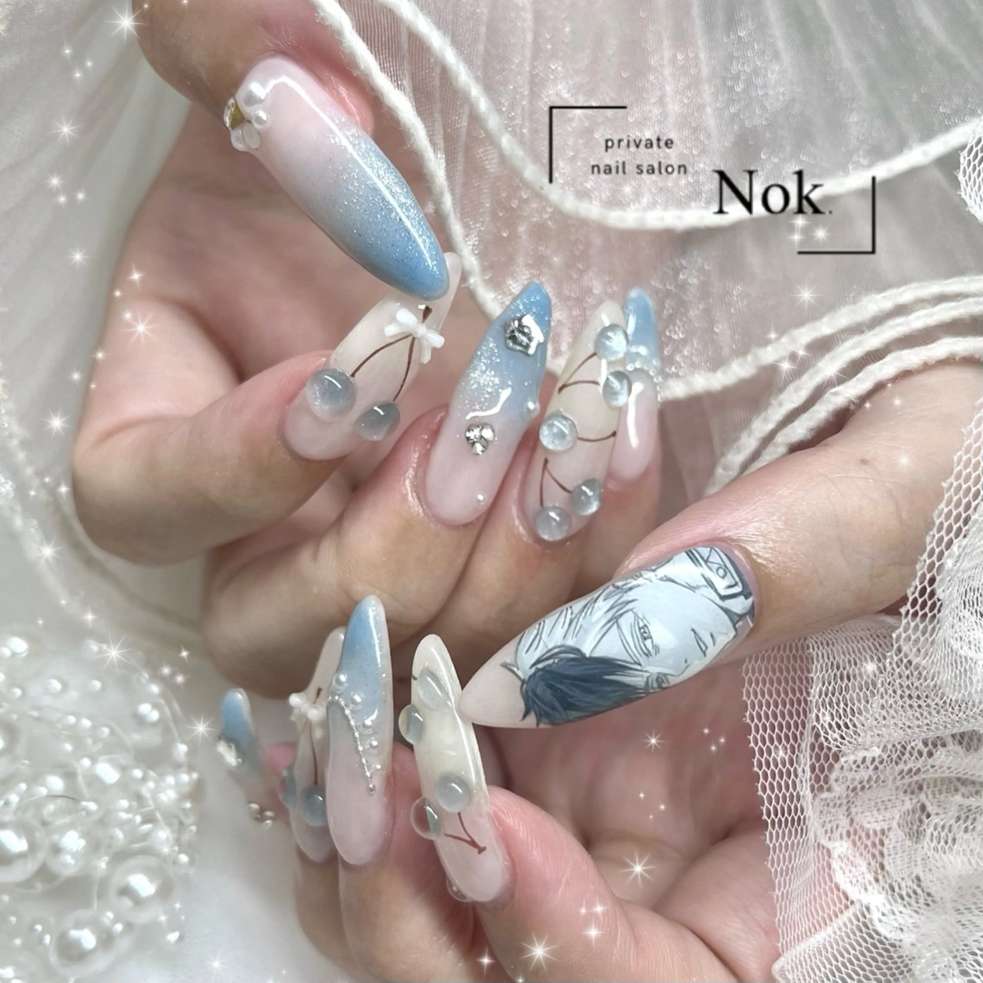 ネイル リボン ハンドネイル 池袋痛ネイル Nok. 渡辺のネイルデザイン