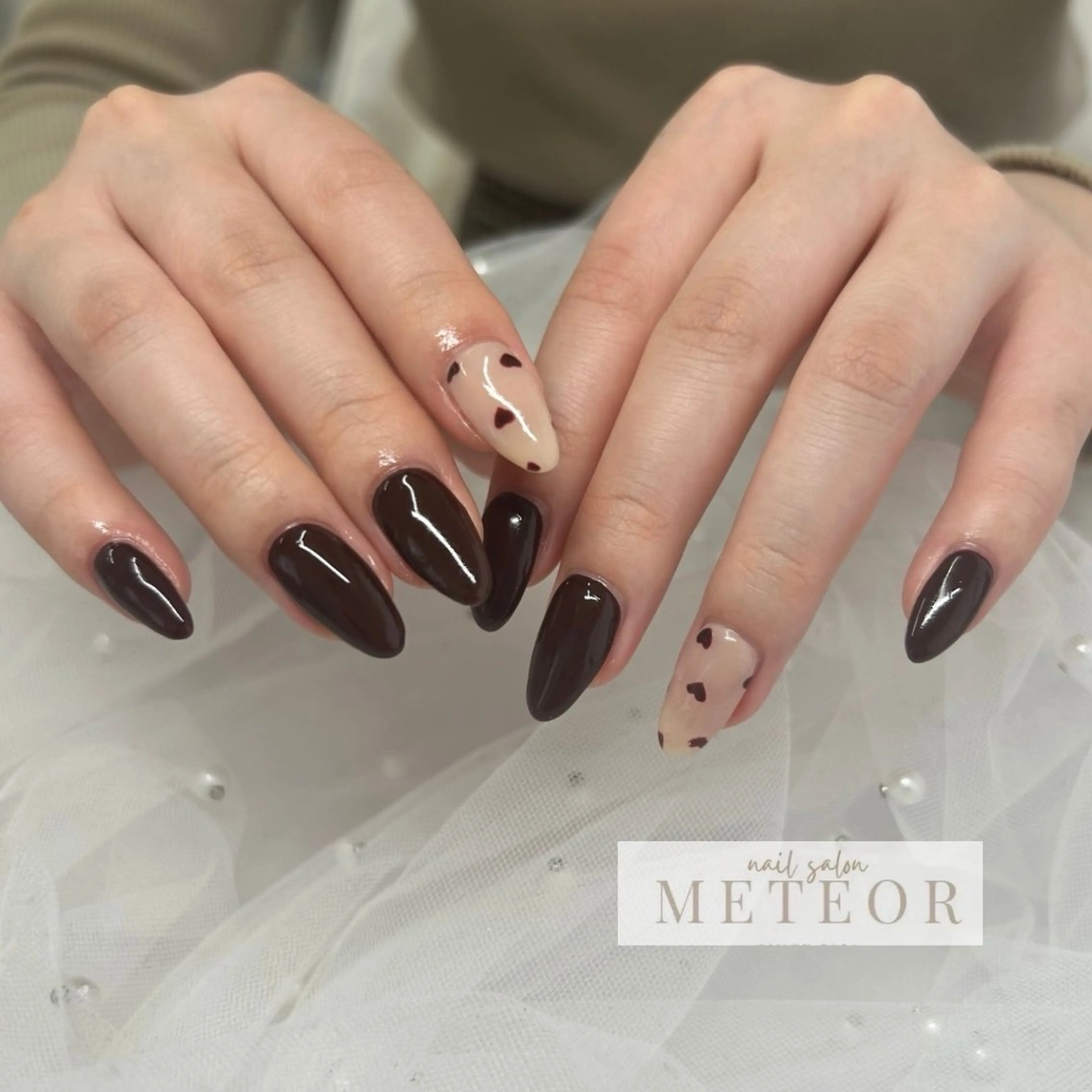 ネイル ボルドー ハート バレンタイン ハンドネイル nailsalon meteor所属・METEOR💫 staffのネイルデザイン