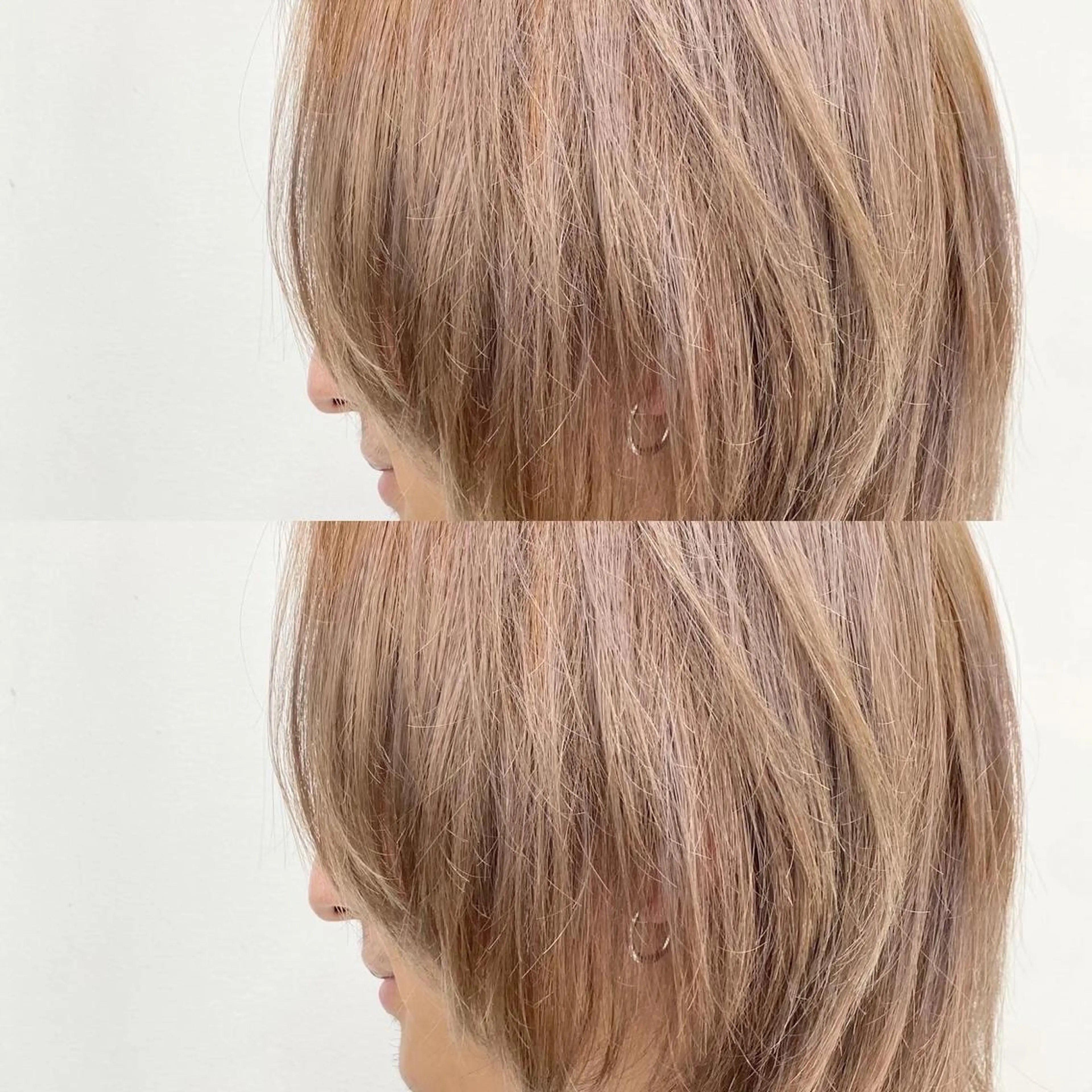 カラー ベージュカラー ブリーチ ミルクティーベージュ 韓国ヘア レイヤーカットのヘアスタイル