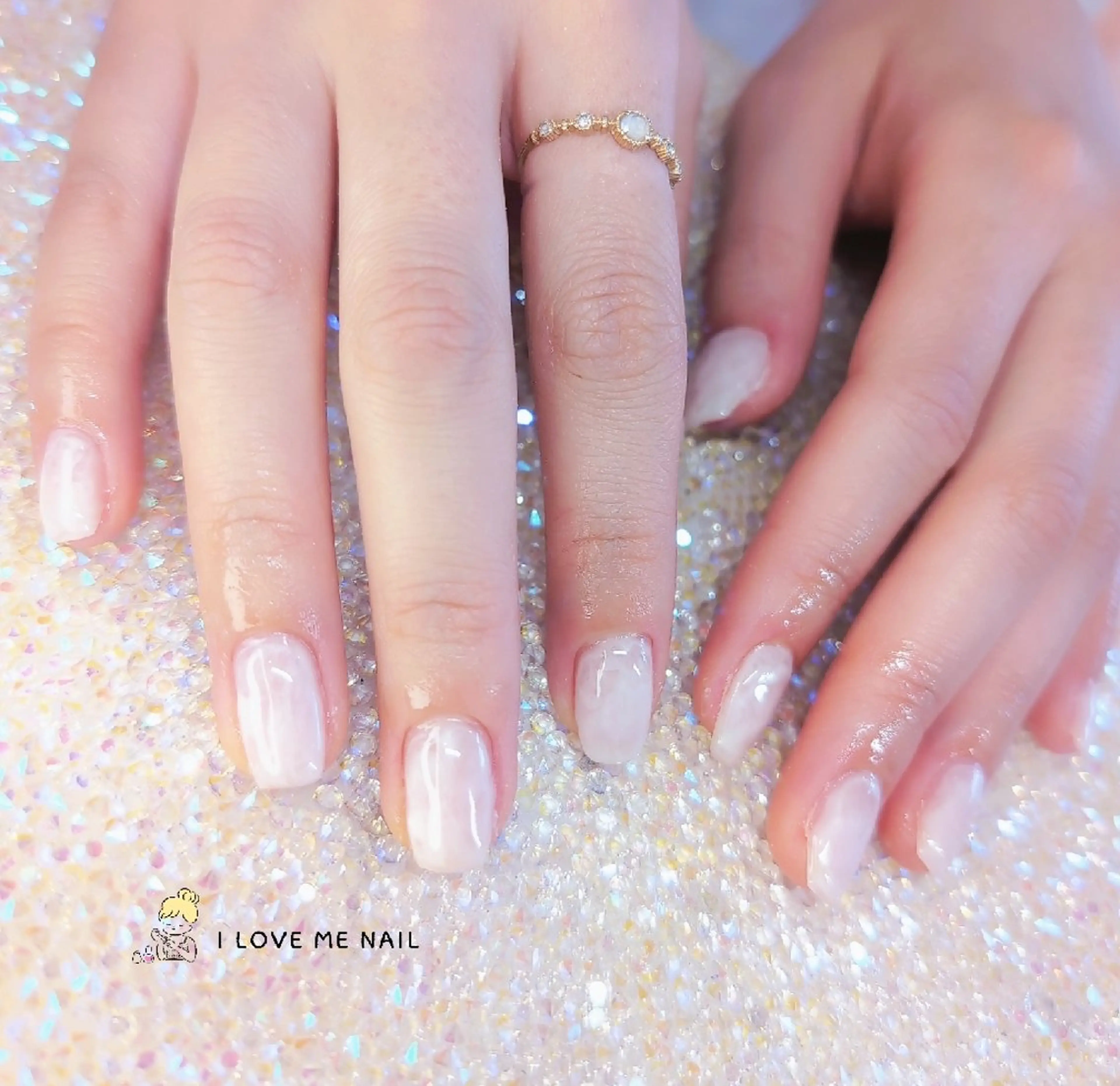 ネイル 長さ出し ハート 韓国ネイル マグネットネイル ニュアンスネイル ハンドネイル I LOVE ME  NAIL.｡.:*♡のネイルデザイン