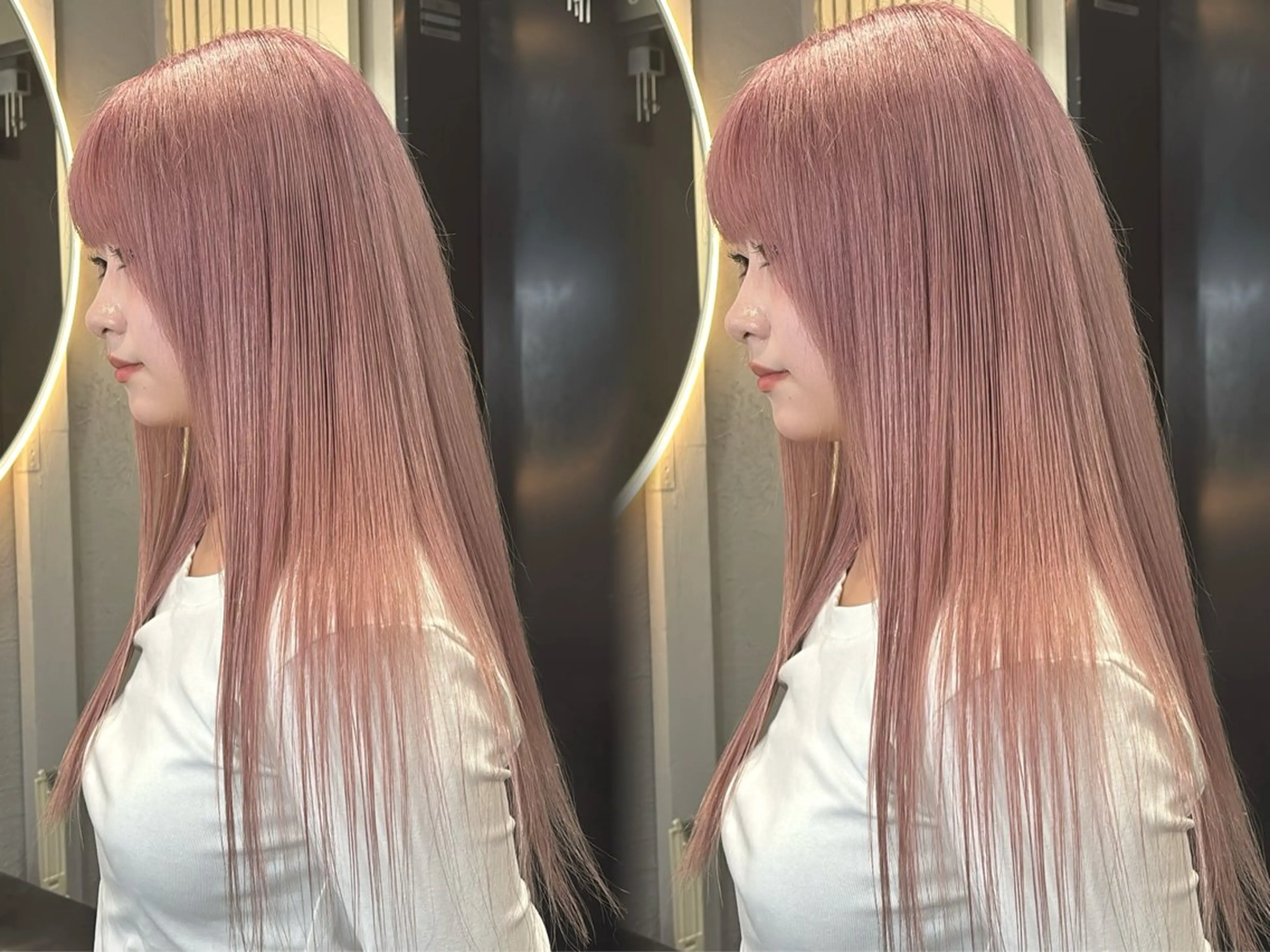 ロング ヘアカラー トリートメント ヘッドスパ ヘアセット 韓国ヘア/ブリーチ無 しWカラー/オリーブのヘアスタイル