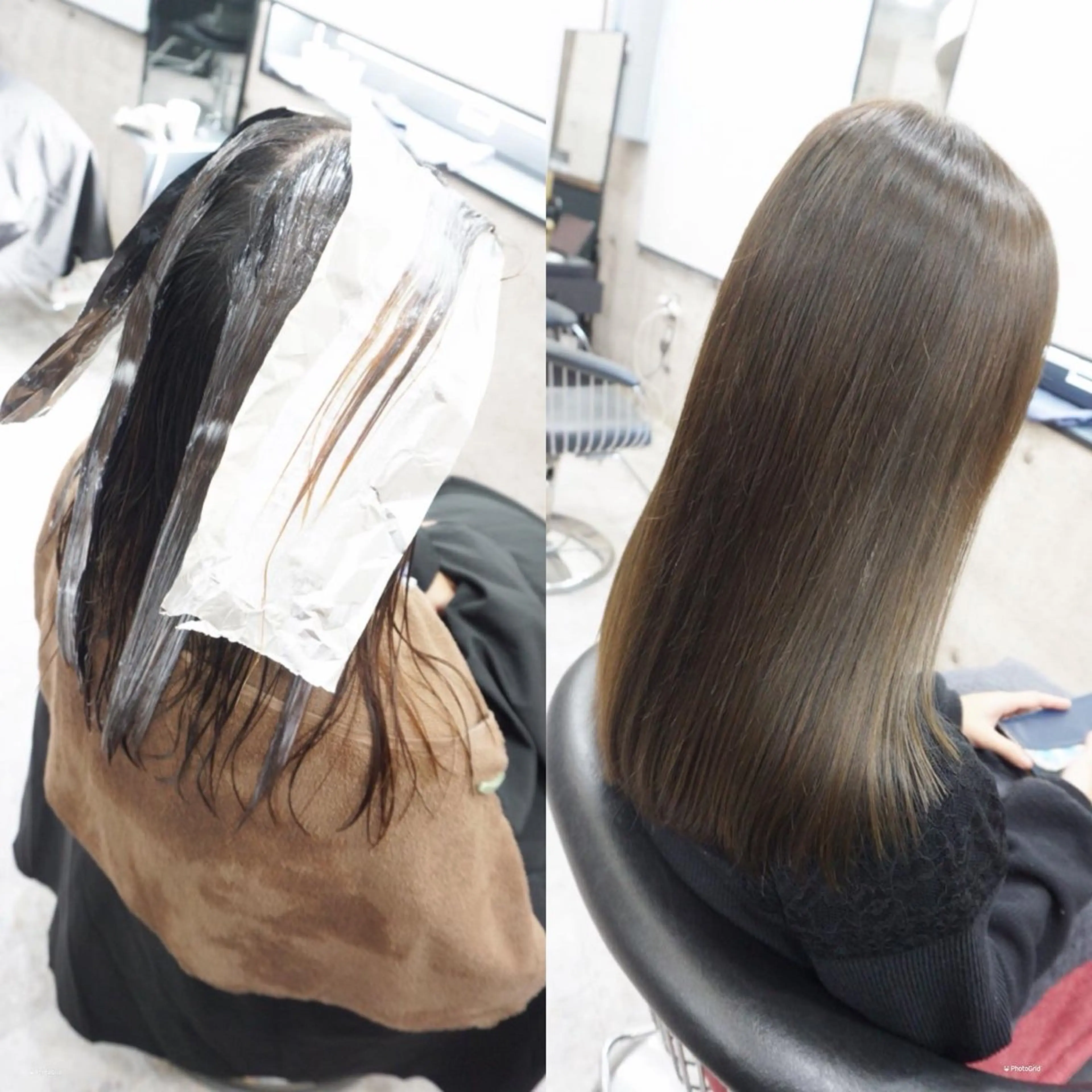 ロング アッシュ アッシュブラウン 髪質改善 レイヤーカット 縮毛矯正 カット ヘアカラー 縮毛矯正 トリートメント hair teria ryu 大塚のヘアスタイル