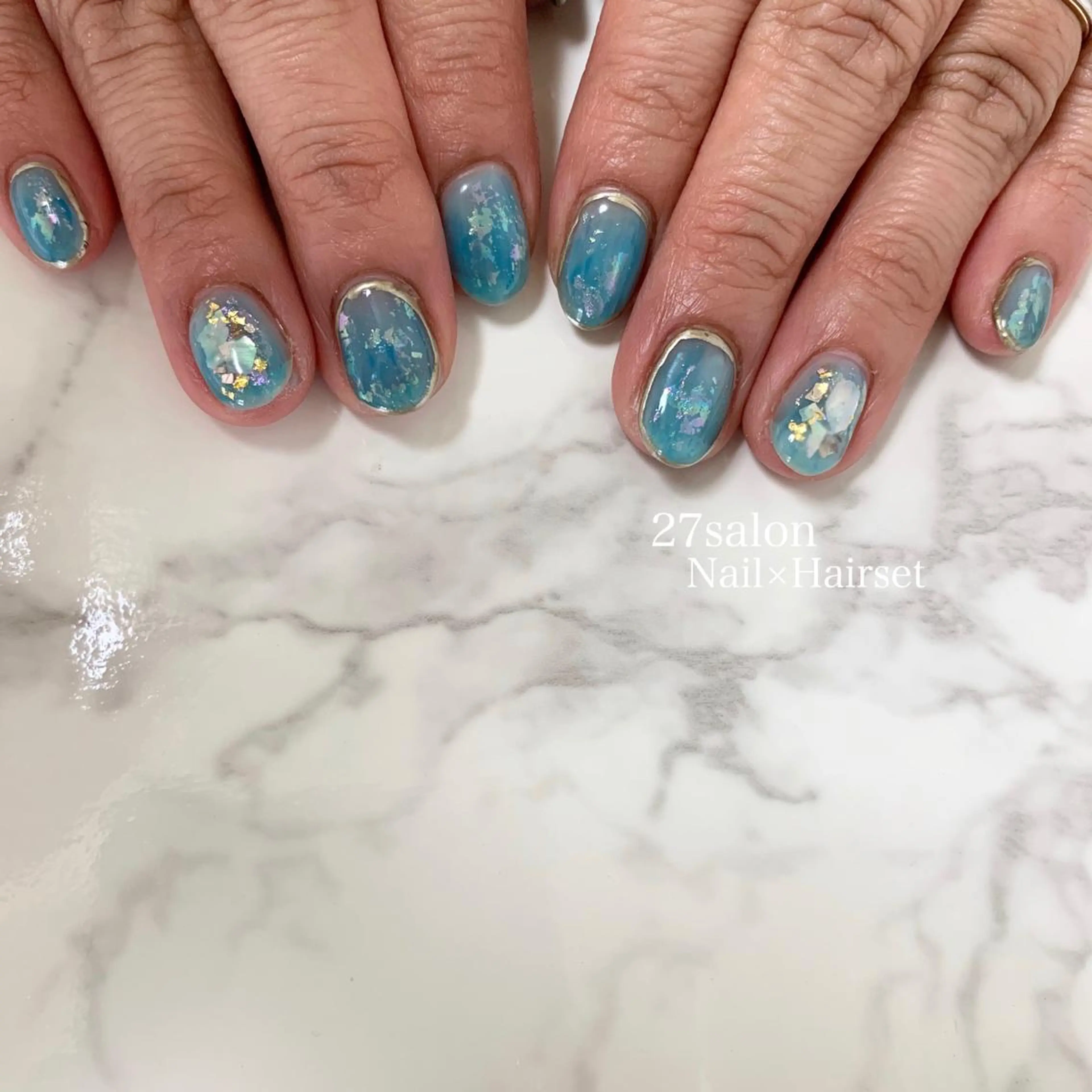 ネイル ブルー クリアネイル ハンドネイル 27salon yuinaのネイルデザイン