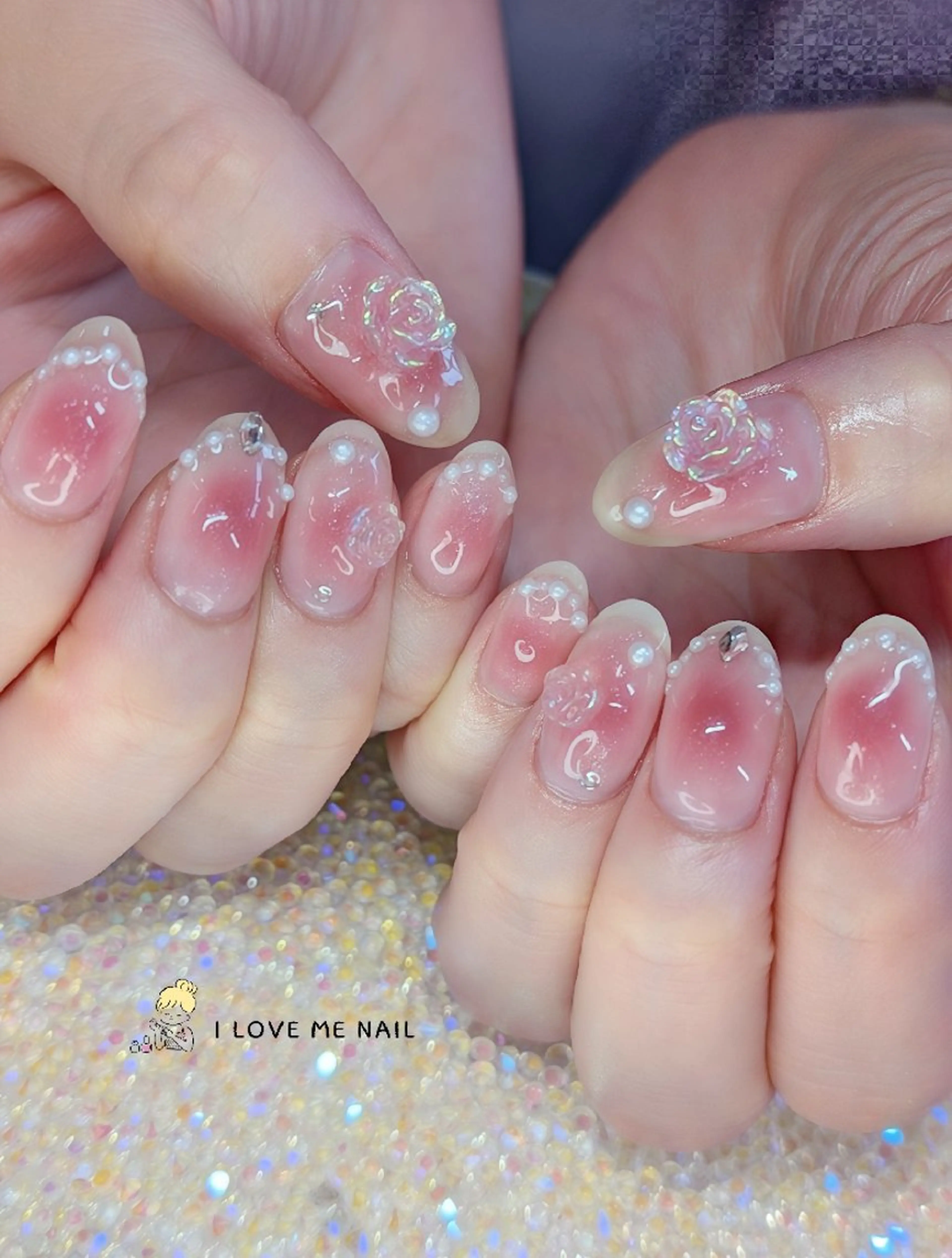 ネイル 長さ出し ハート 韓国ネイル マグネットネイル ニュアンスネイル I LOVE ME  NAIL.｡.:*♡のネイルデザイン