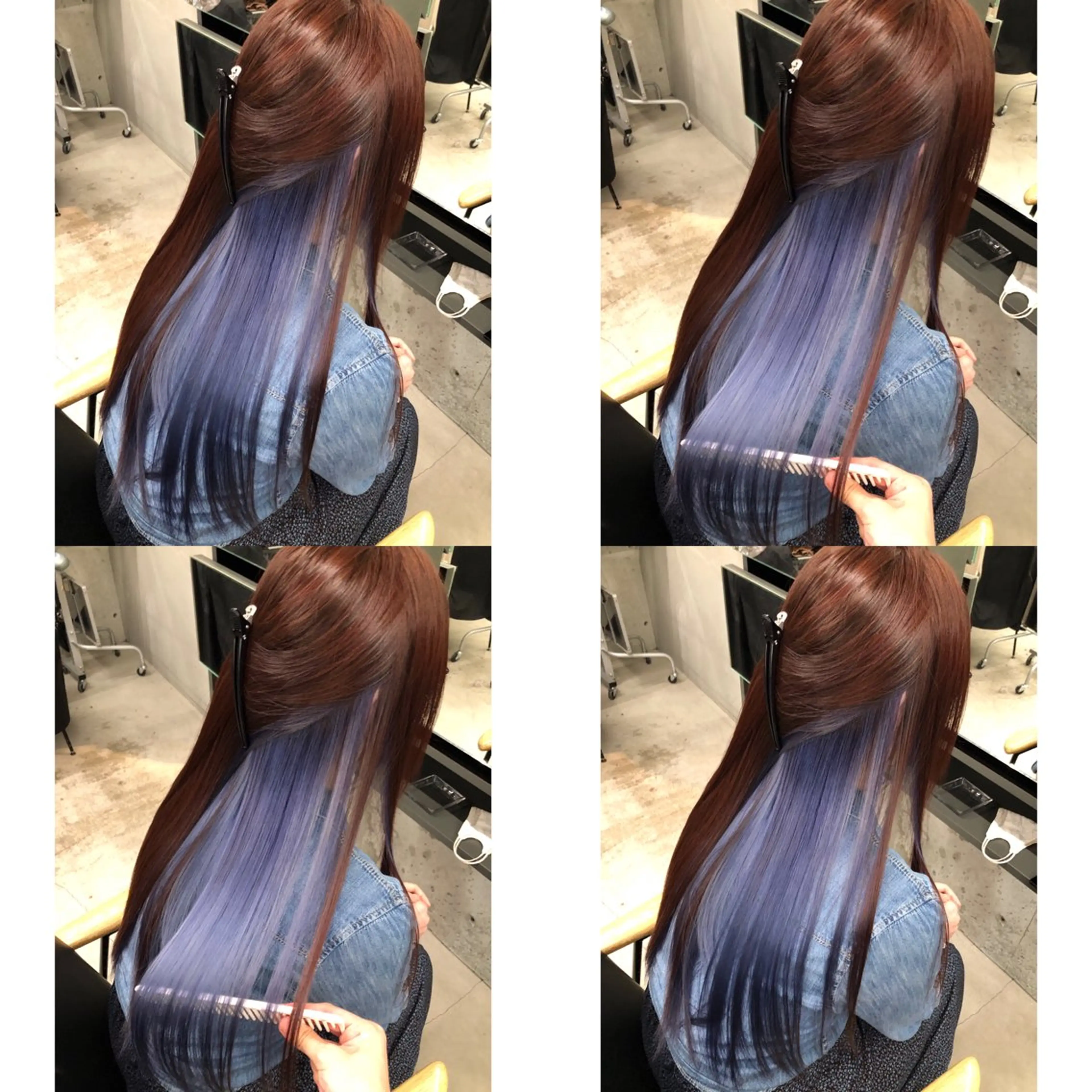 ロング カラー ブルーカラー ブルーバイオレット ブラウンカラー インナーカラー ピンクカラー 推しカラー✨ オタク美容師ユウカのヘアスタイル