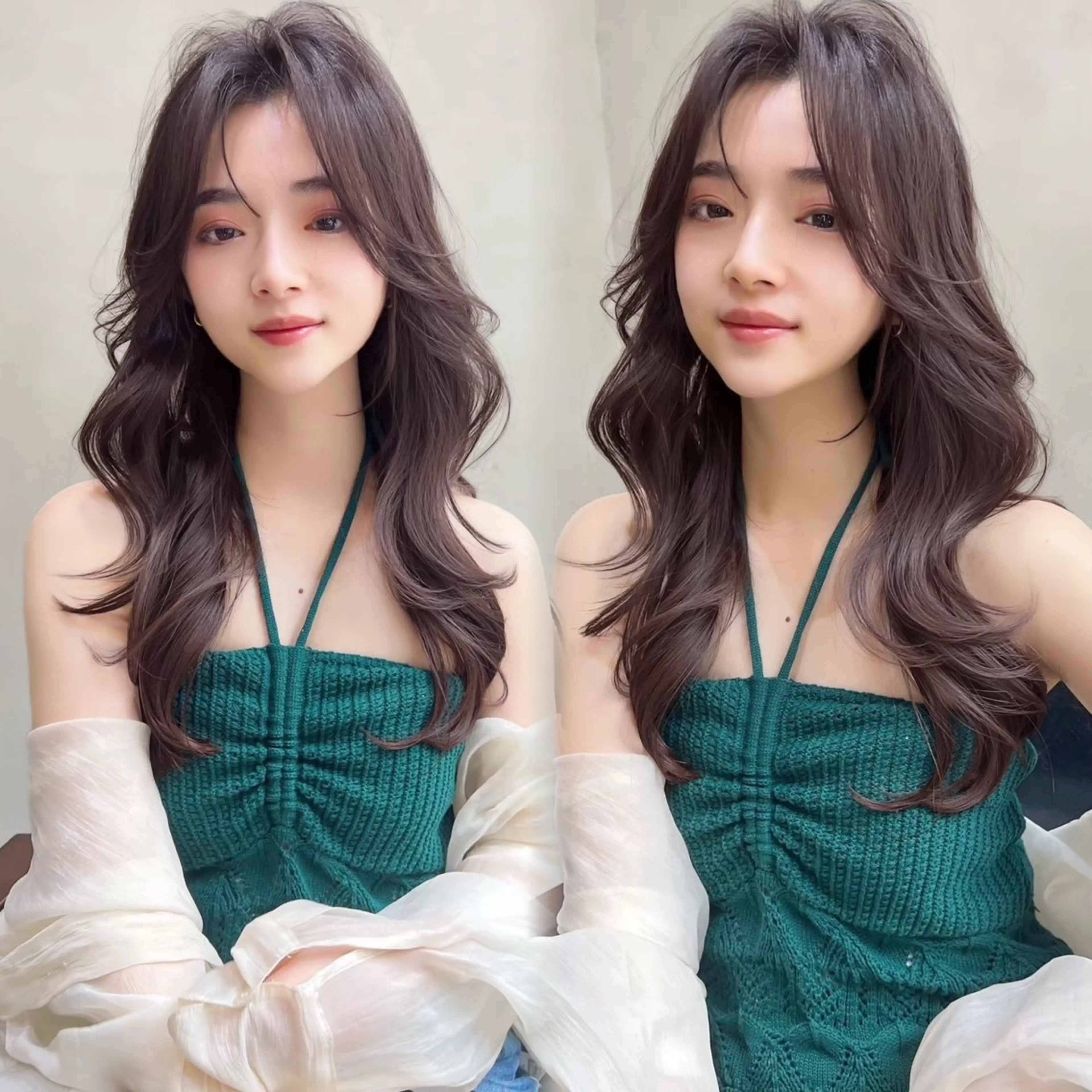 ロング カラー カット ヘアカラー トリートメント 韓国ヘア/髪質改善/ レイヤー/ブラウンのヘアスタイル