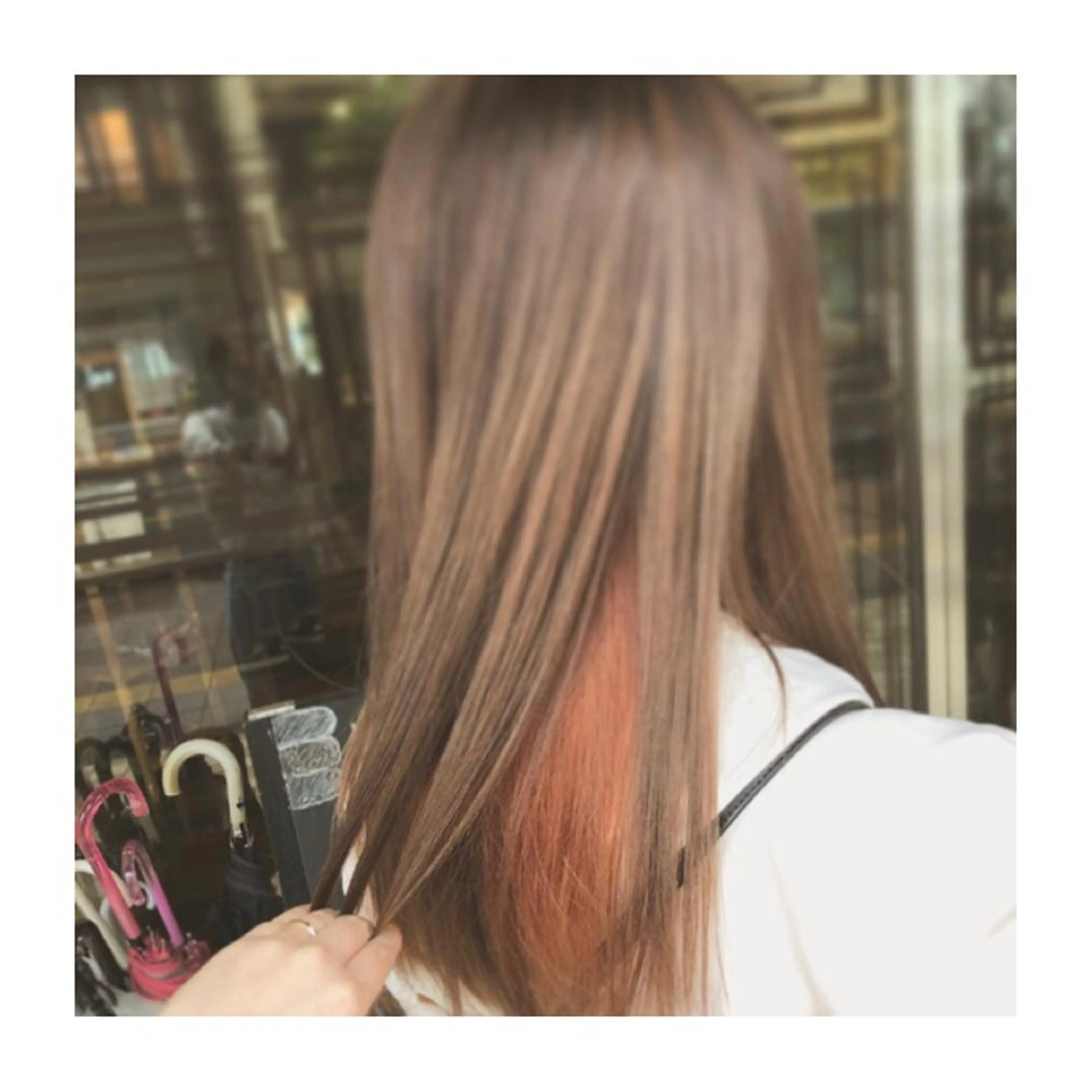 ロング カラー ベージュカラー オレンジ 小國 綾かのヘアスタイル