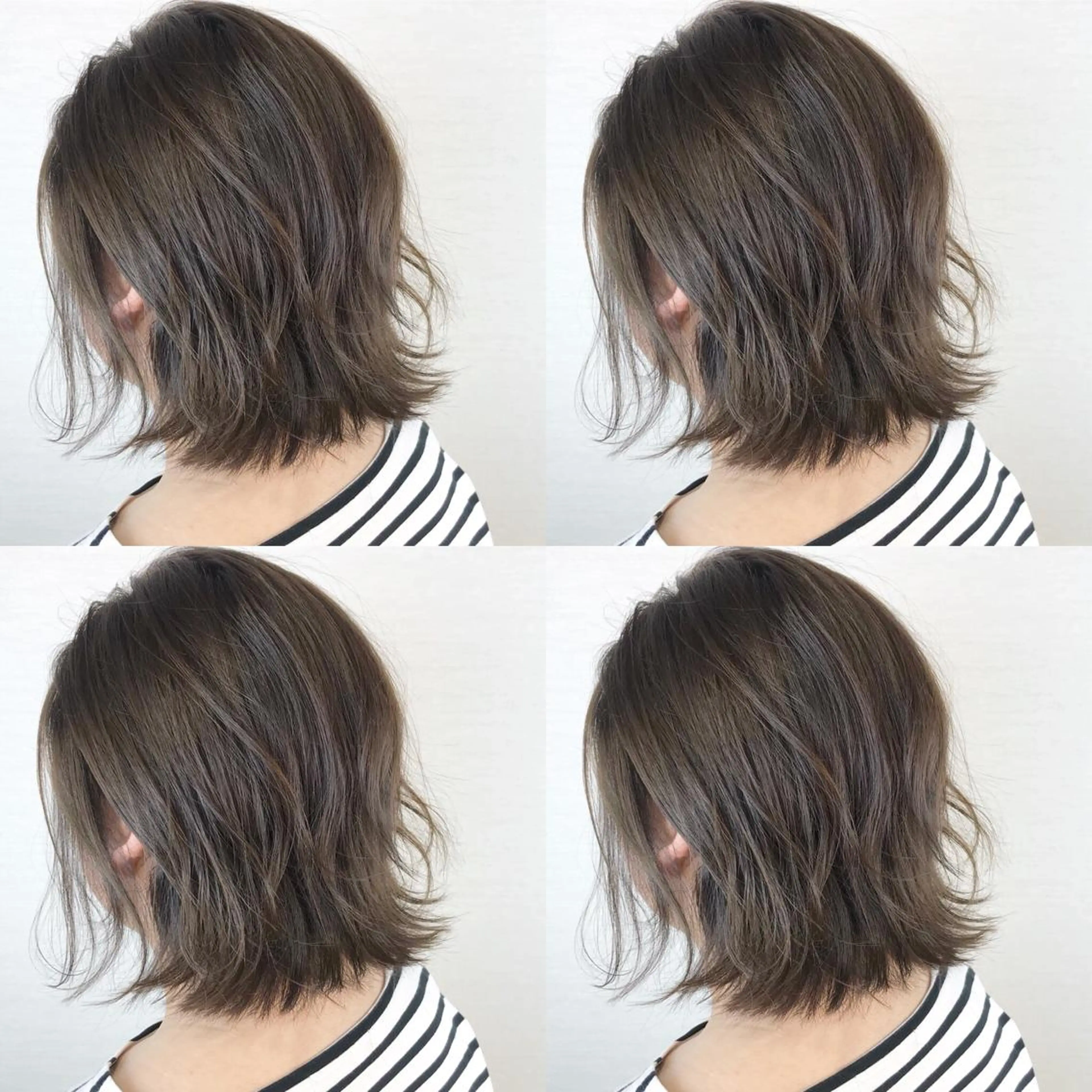 ショート カラー グレージュ オリーブグレージュ オリーブグレー ボブ 韓国レイヤーカット/ ダブルカラーのヘアスタイル