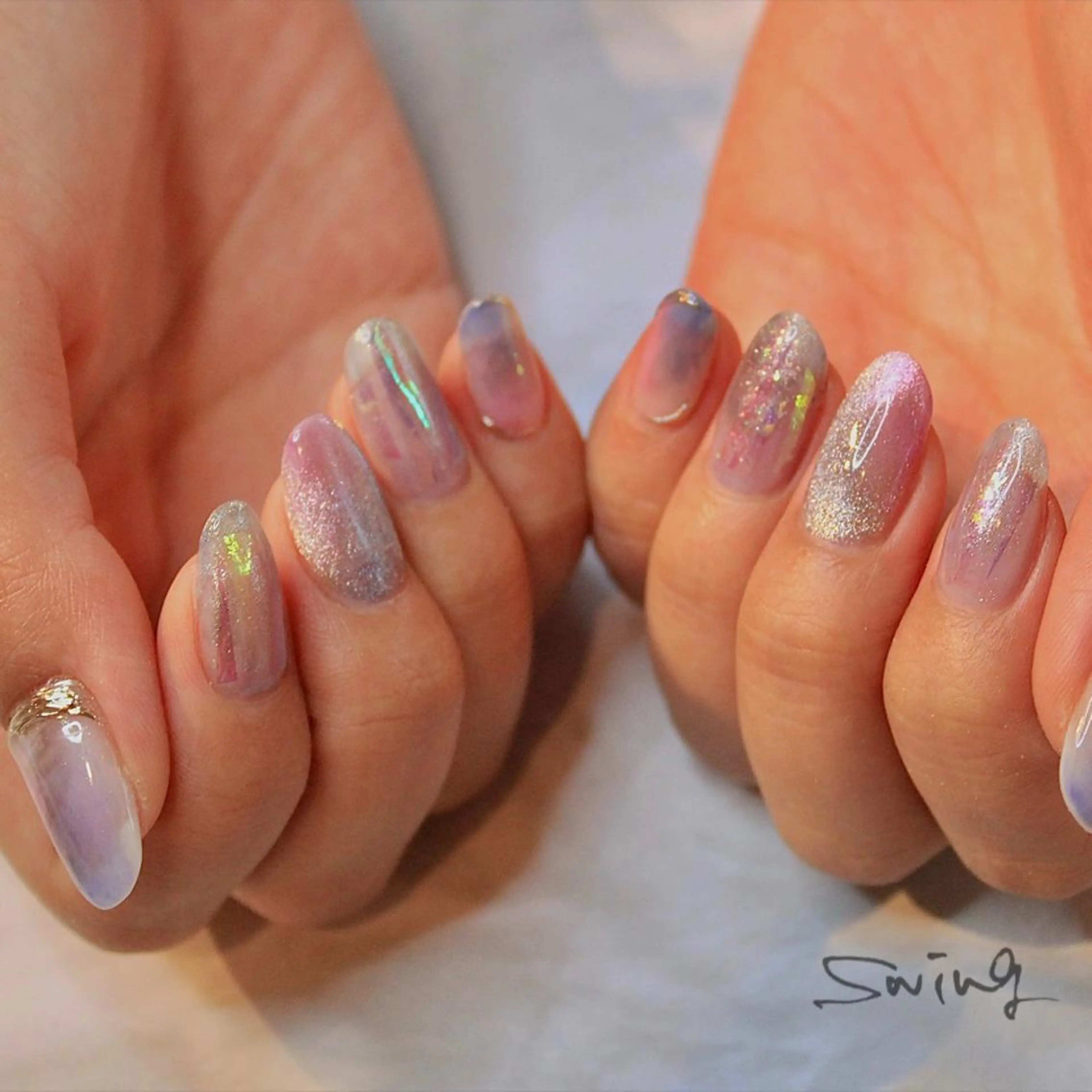 ネイル キラキラネイル マグネットネイル ネイビー パープル ハンドネイル SWING Nail Salon所属・Yoshida Takakoのネイルデザイン