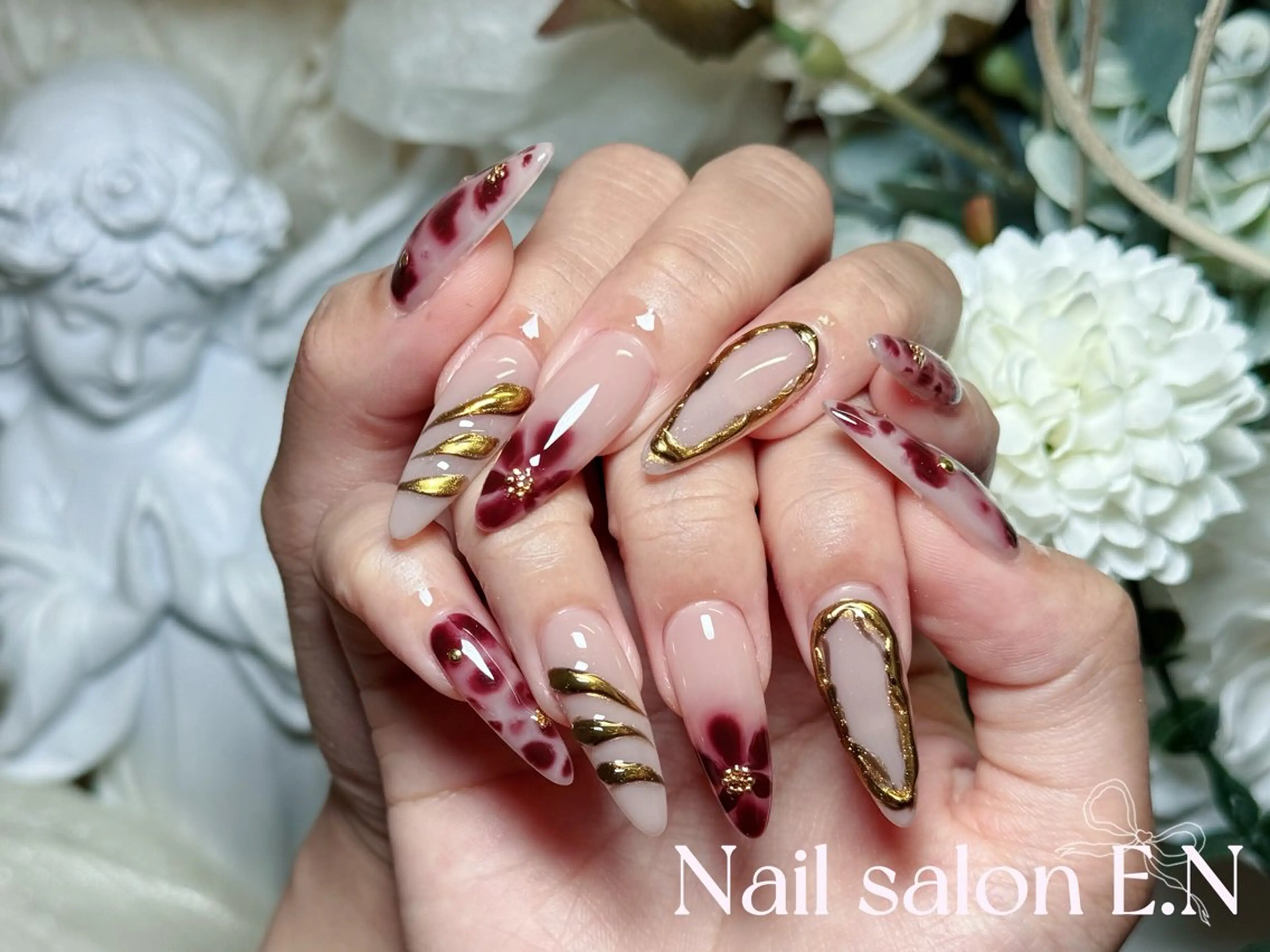 ネイル アートネイル オーロラネイル ブラウン クリアネイル フレンチネイル E.N🦋 長さ出し/持ち込みのネイルデザイン