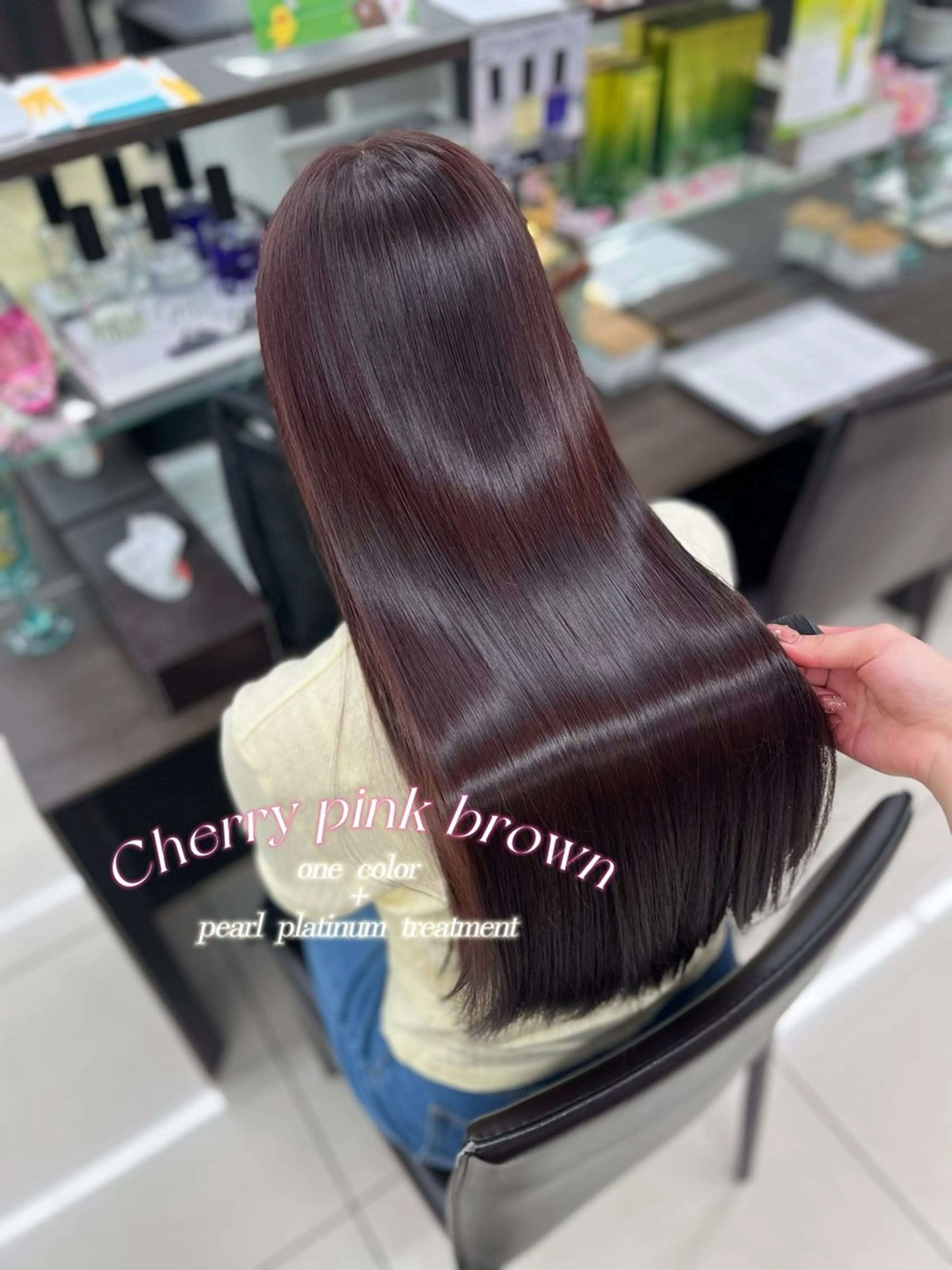 ロング ピンクブラウン カット ヘアカラー トリートメント sakura🎀 韓国ヘア/オリーブのヘアスタイル