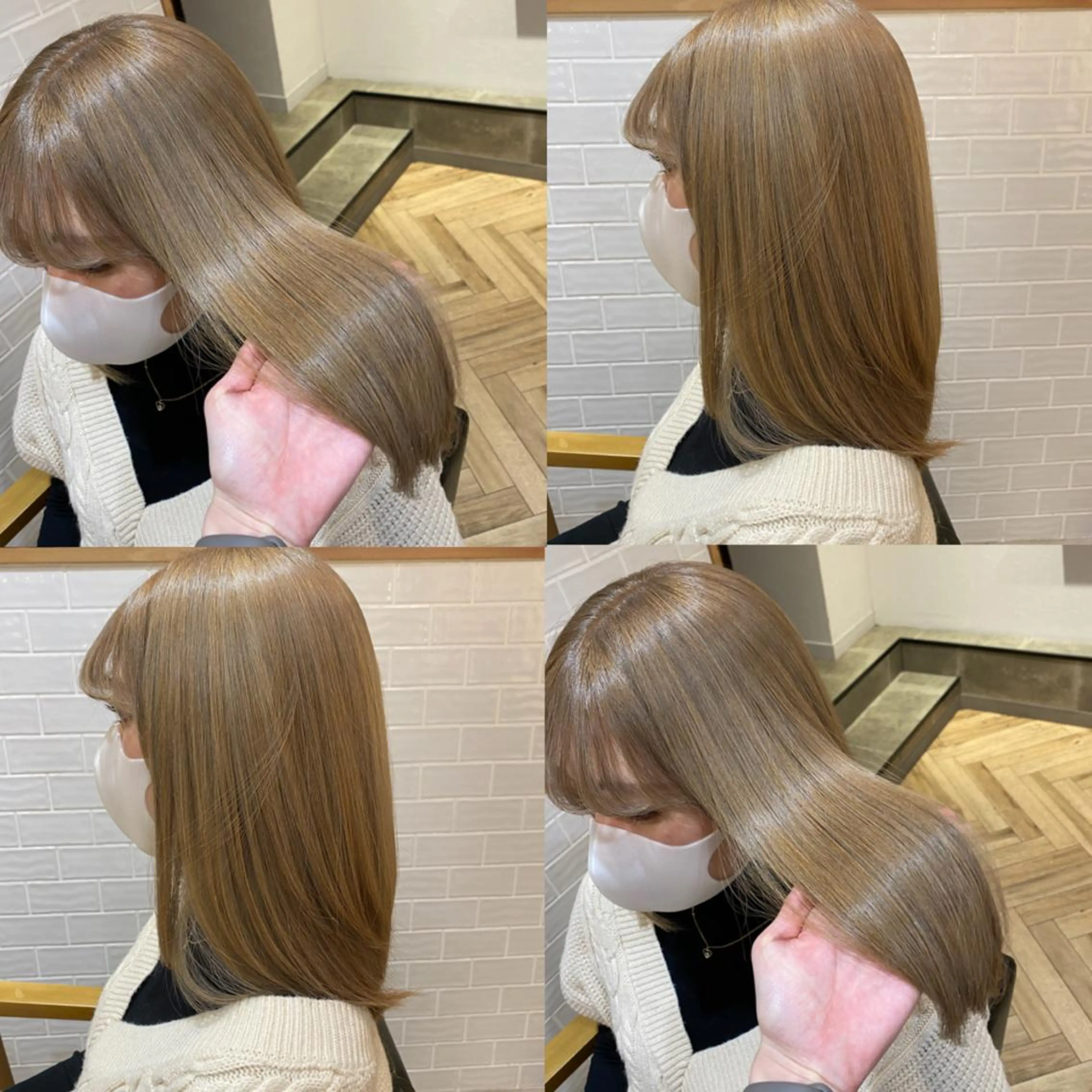 ミディアム カラー ベージュカラー ブリーチ ミルクティーベージュ 艶カラー/韓国顔周り 🎀mamiのヘアスタイル