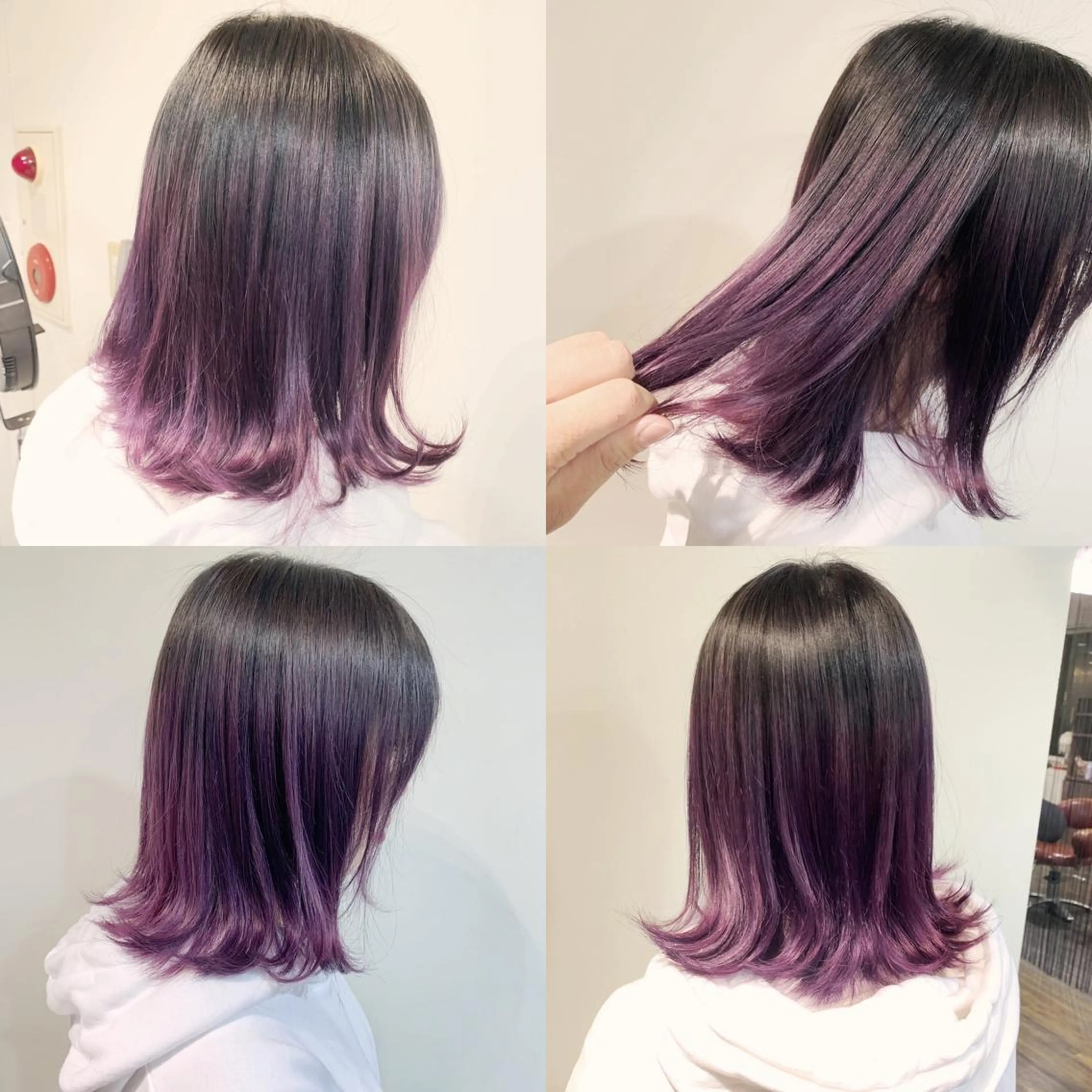 セミロング カラー ヘアアレンジ ブリーチ ダークグレー グラデーションカラー パープルカラー 🌿‬ ܸAir 透明感🌱西村知佳のヘアスタイル