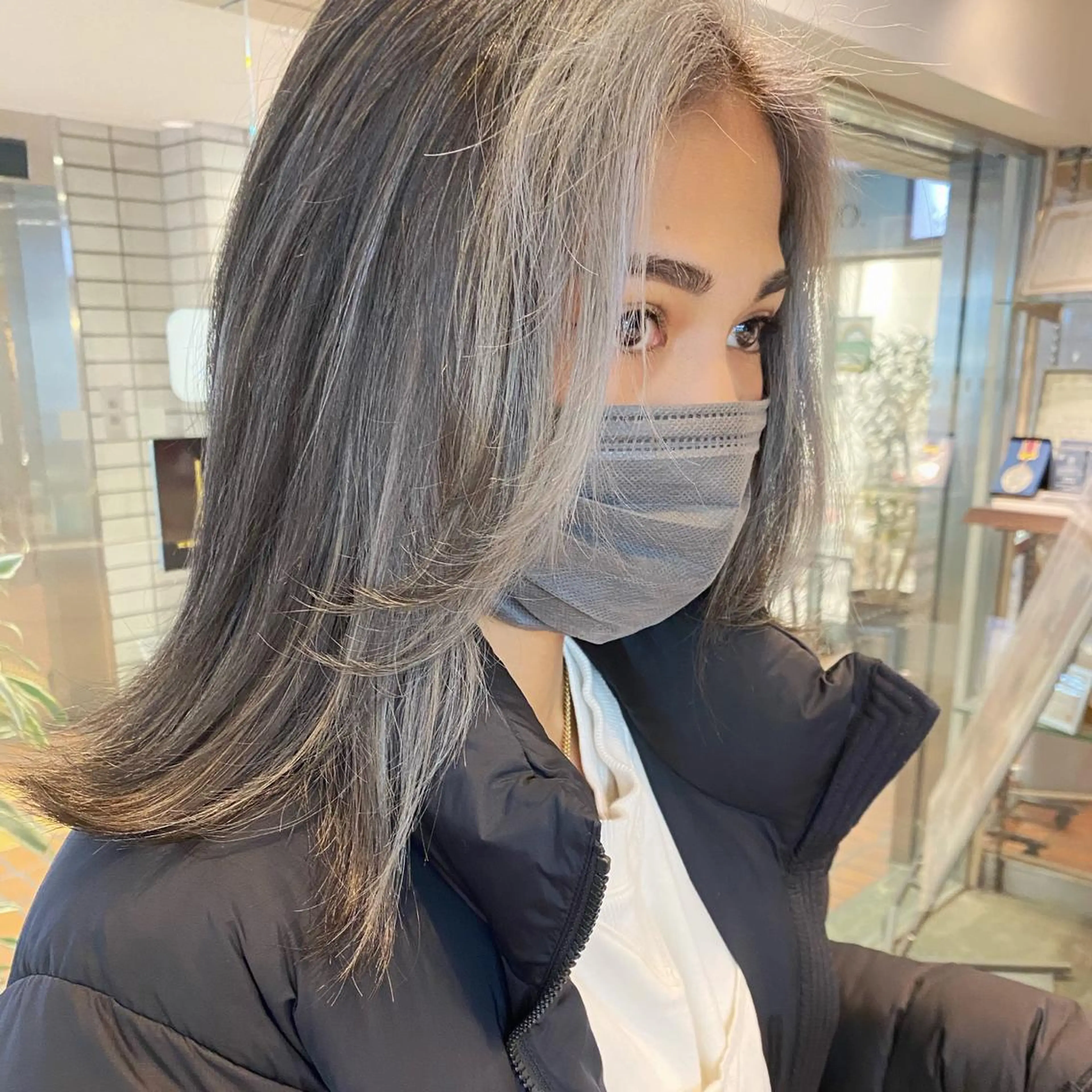 セミロング カラー レイヤー/ベージュ カラー/ハシモトのヘアスタイル