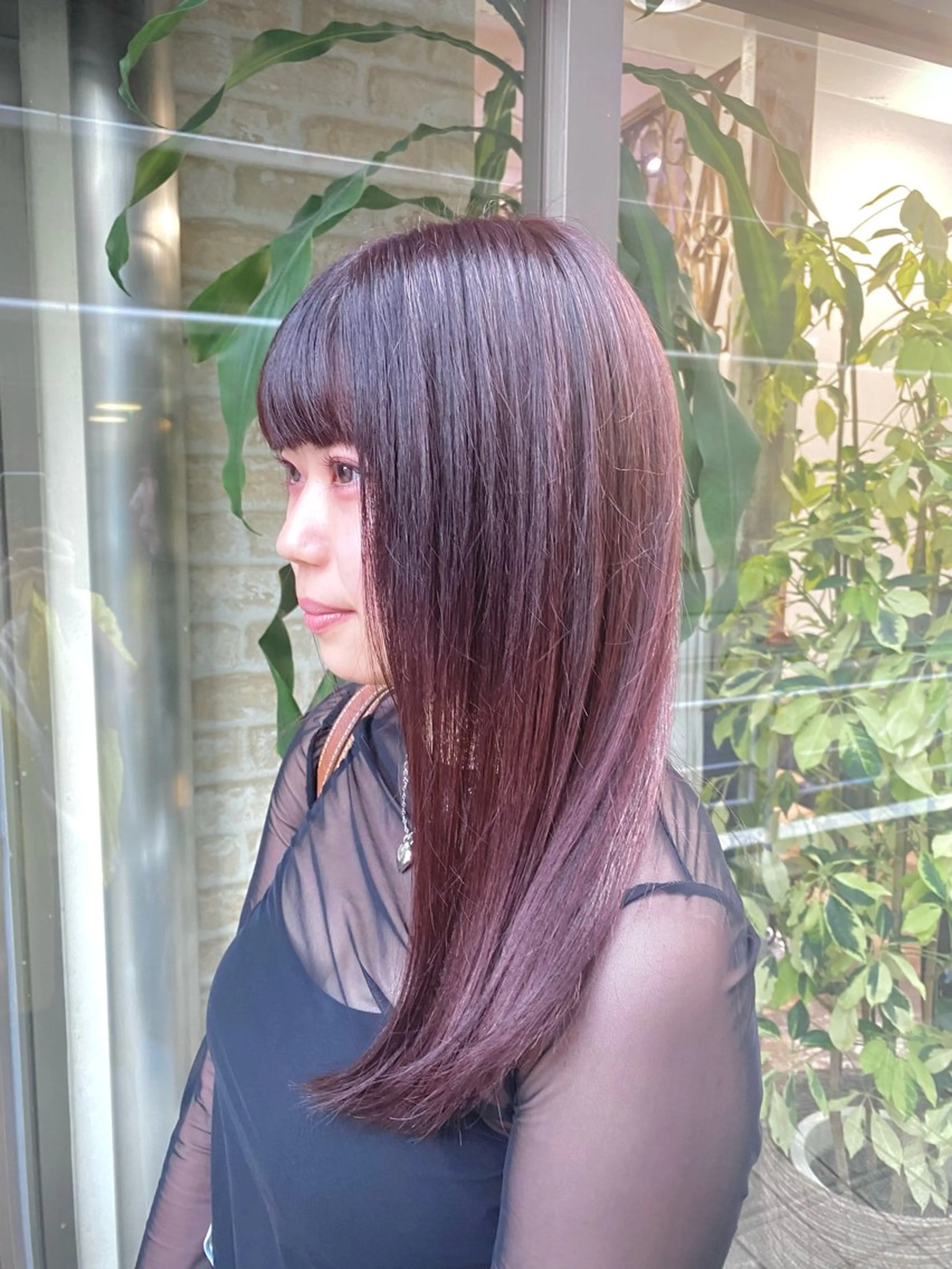 ロング カラー ブリーチ ブリーチなしカラー レッドカラー 【韓国レイヤー特化 ハッシュカット】のヘアスタイル