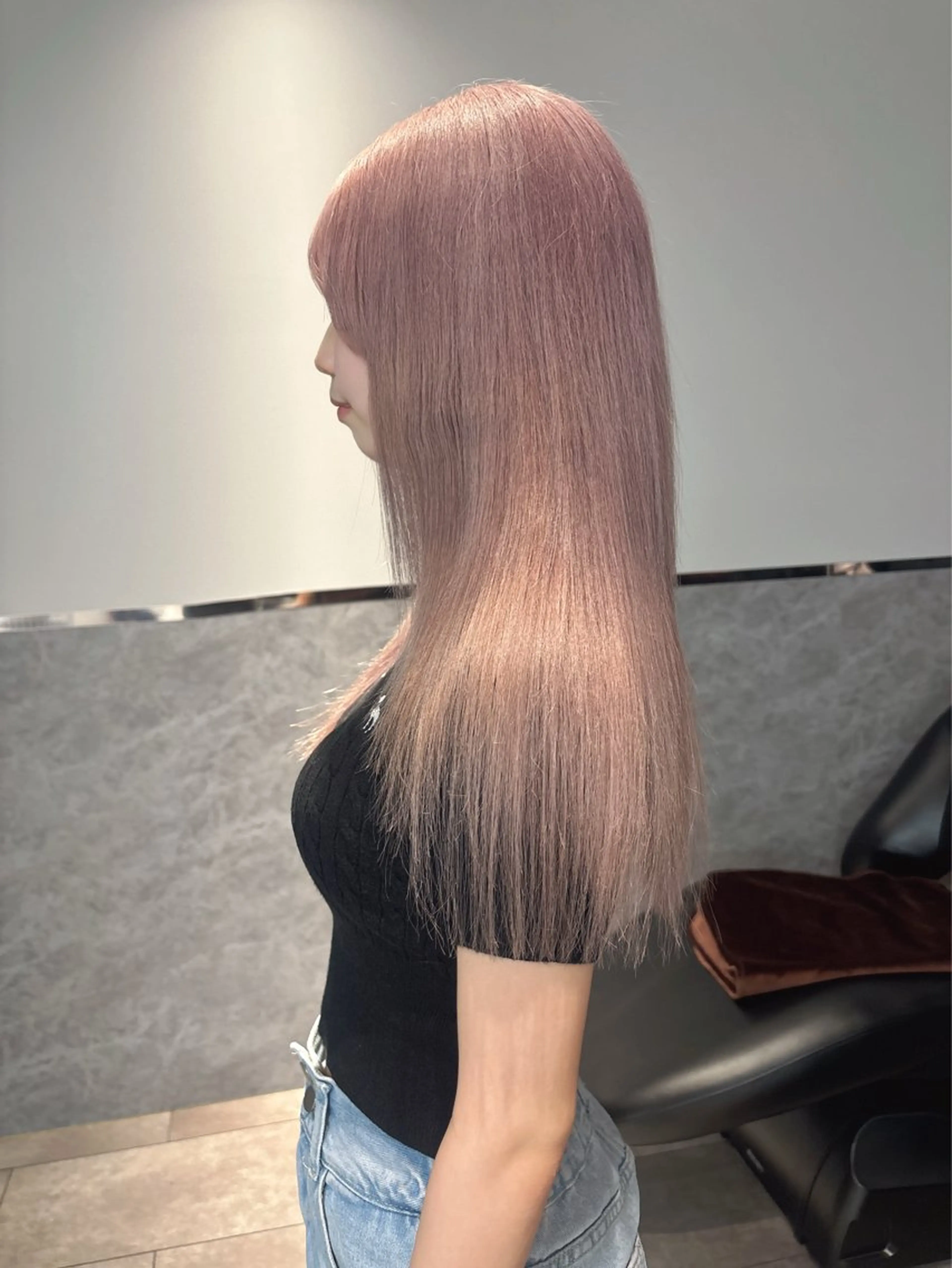 ミディアム ヘアカラー rina／ベージュ ワンホン/韓国ヘアのヘアスタイル