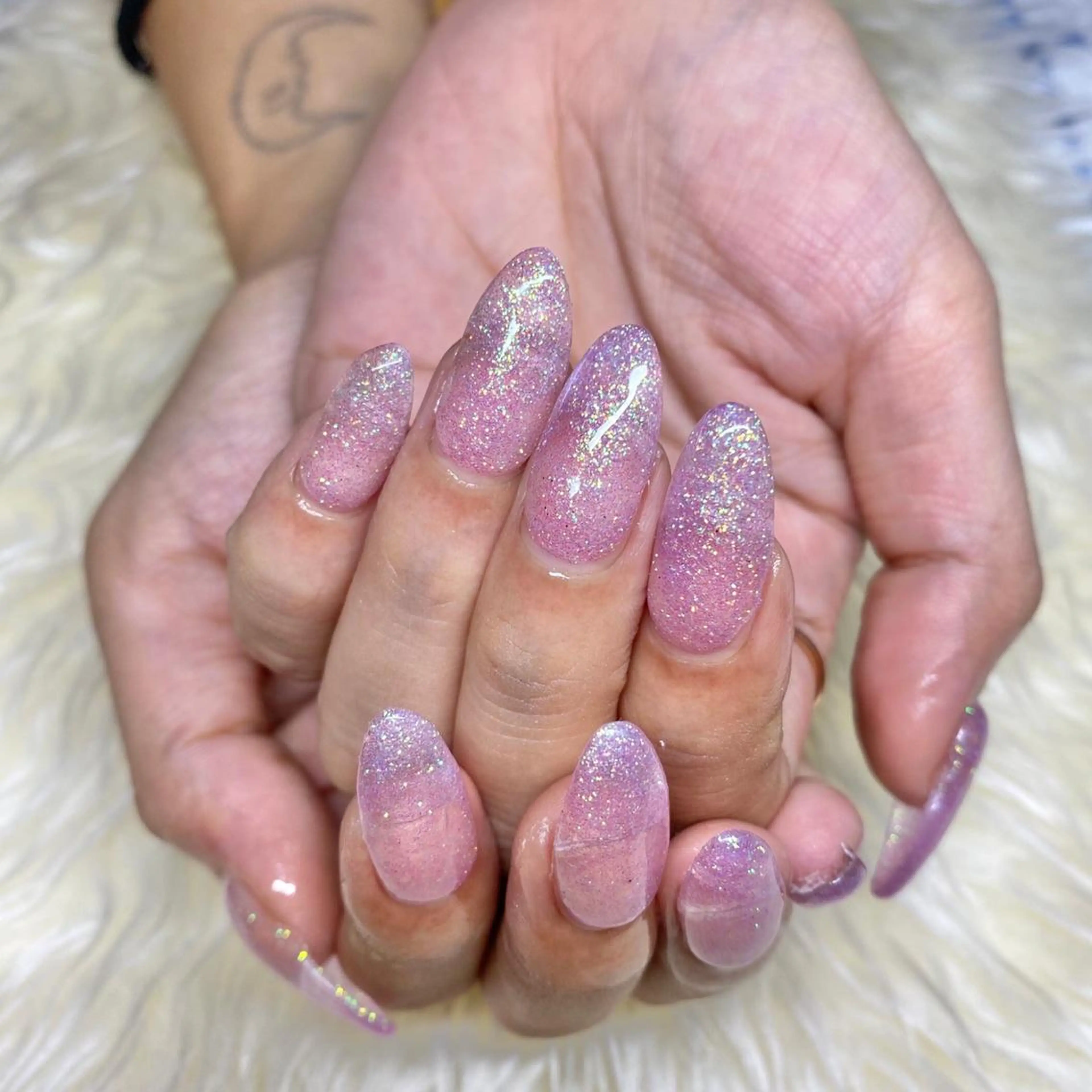 ネイル 長さ出し ラメ(グリッター) パープル ハンドネイル Nail&eye Belire 新宿のネイルデザイン