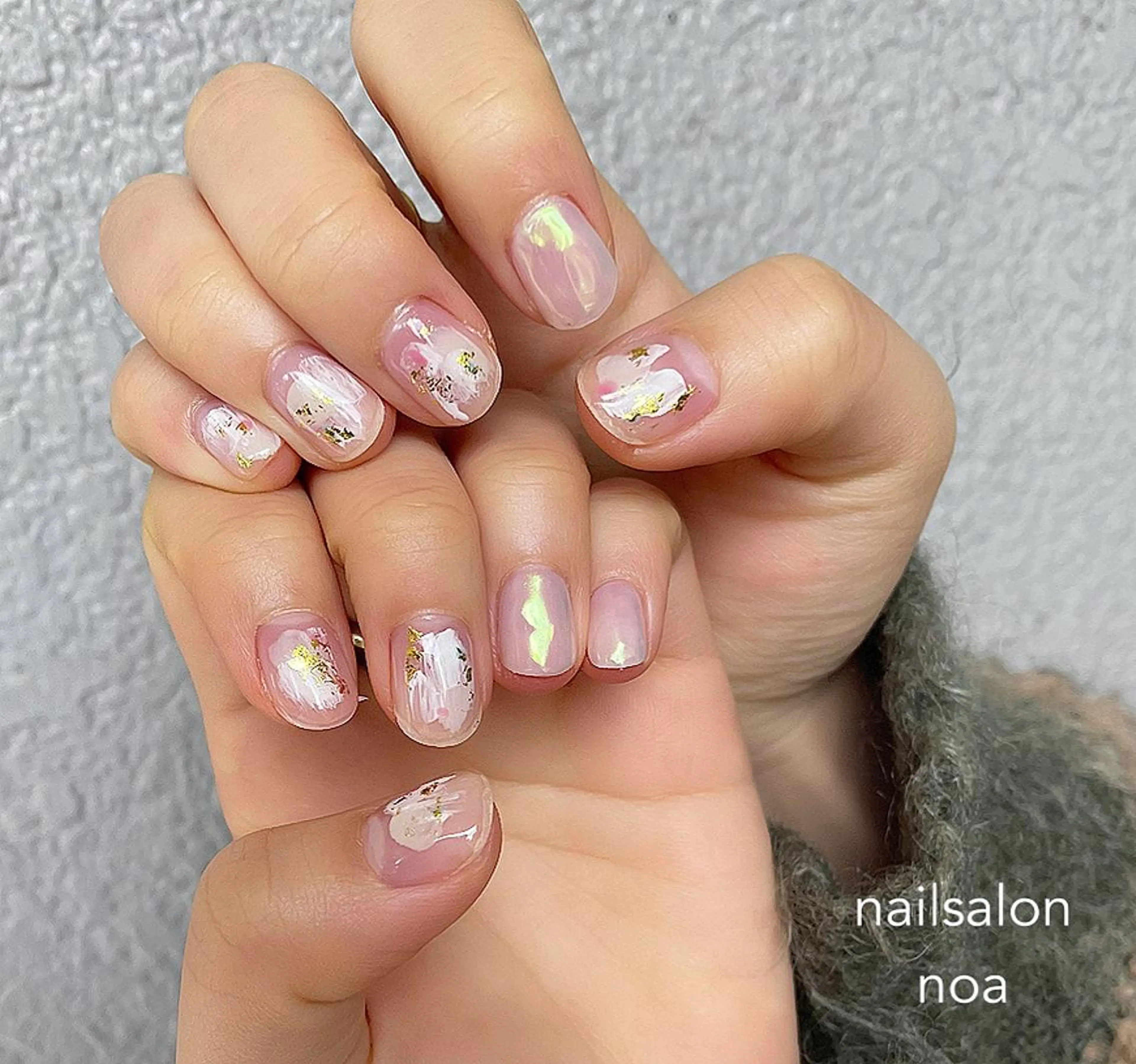 ネイル アートネイル オーロラネイル カジュアル ジェルネイル 氷ネイル・うるうるネイル nailsalon noa所属・nailist sakiのネイルデザイン