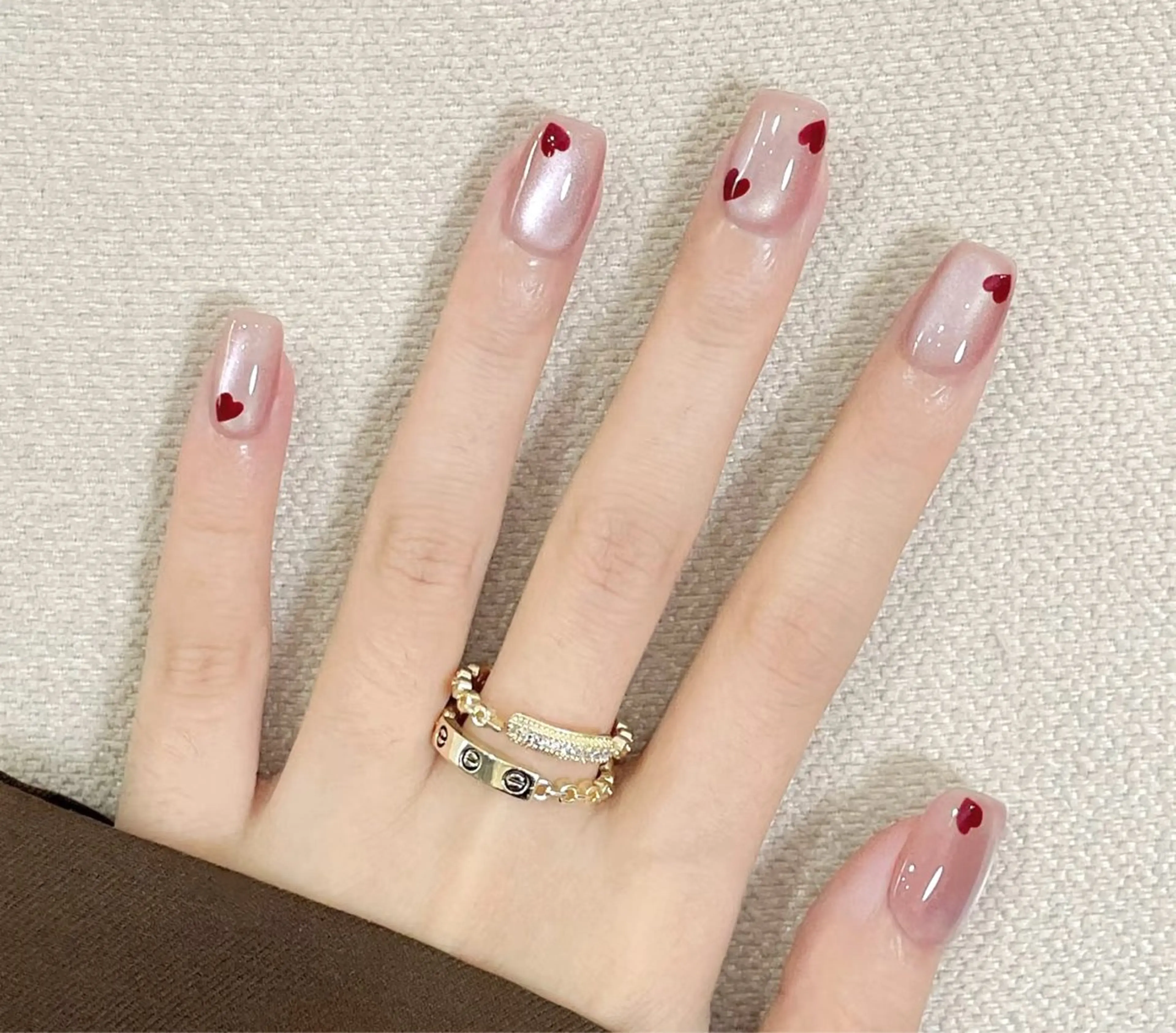 ネイル ハート 赤色 バレンタイン ハンドネイル ハンドケア DarkHoney 池袋店のネイルデザイン